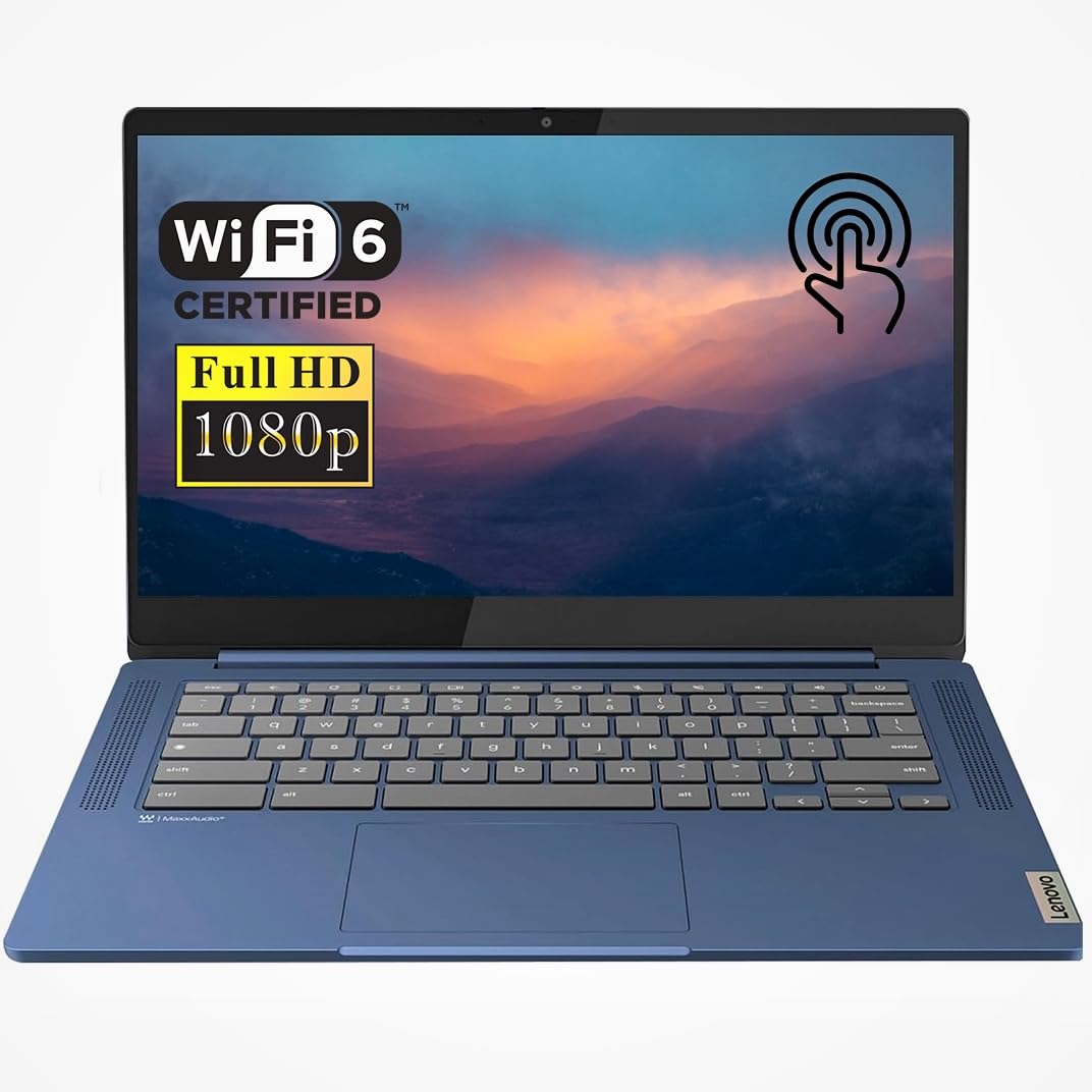 Lenovo Slim 3 Chromebook Laptop, 14    FHD Touchscreen, MediaTek Kompanio 520, 4GB RAM, 64GB eMMC, Webcam, Wi-Fi 6, MicroSD Card