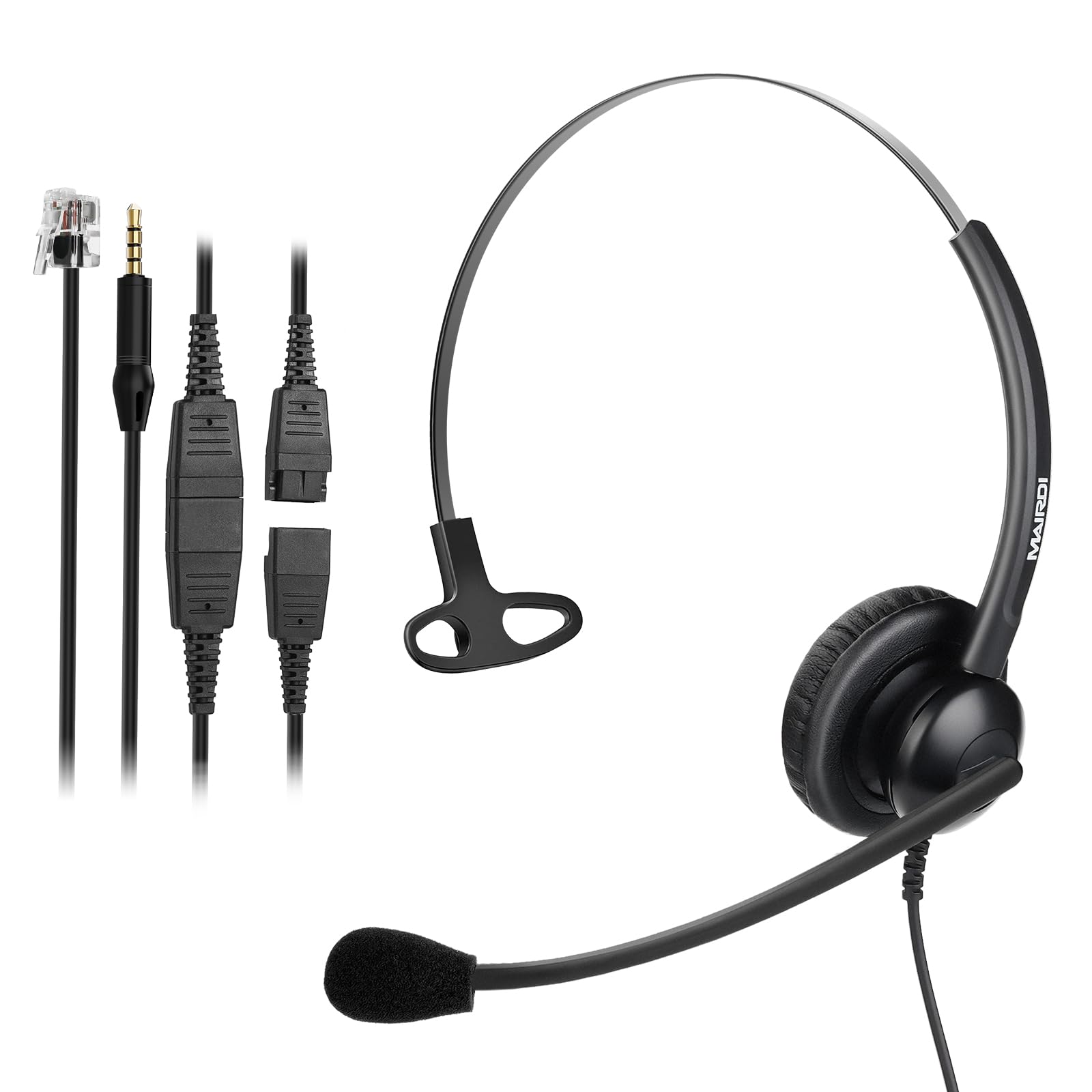 Mairdi Telephone Headset With Microphone Noise Canceling, Binaural Call Center Office Headphone With Rj9 Jack & 3.5Mm Connector