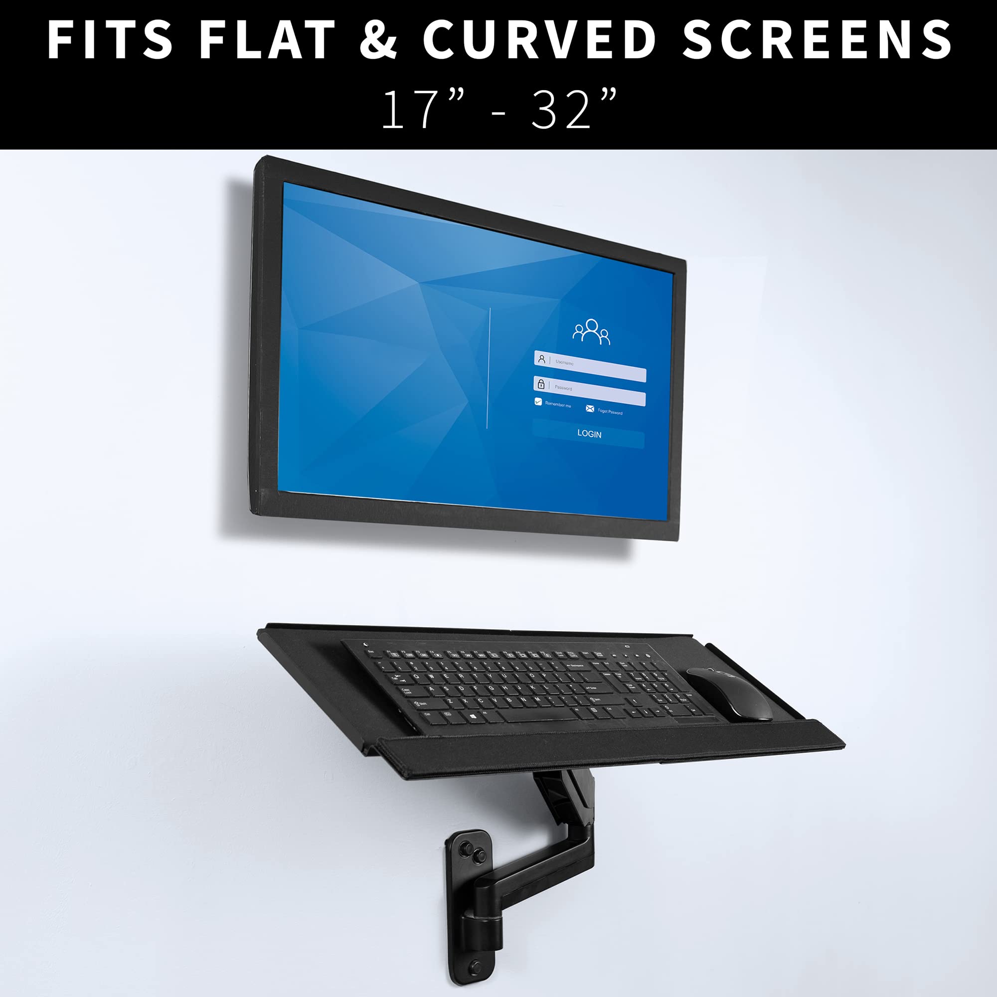 VIVO Sit Stand 17 to 32 inch Single Monitor Wall Mount with Pneumatic Arm Keyboard Tray Combo, Height Adjustable, Max VESA 100x100mm, Black, MOUNT VWKB1