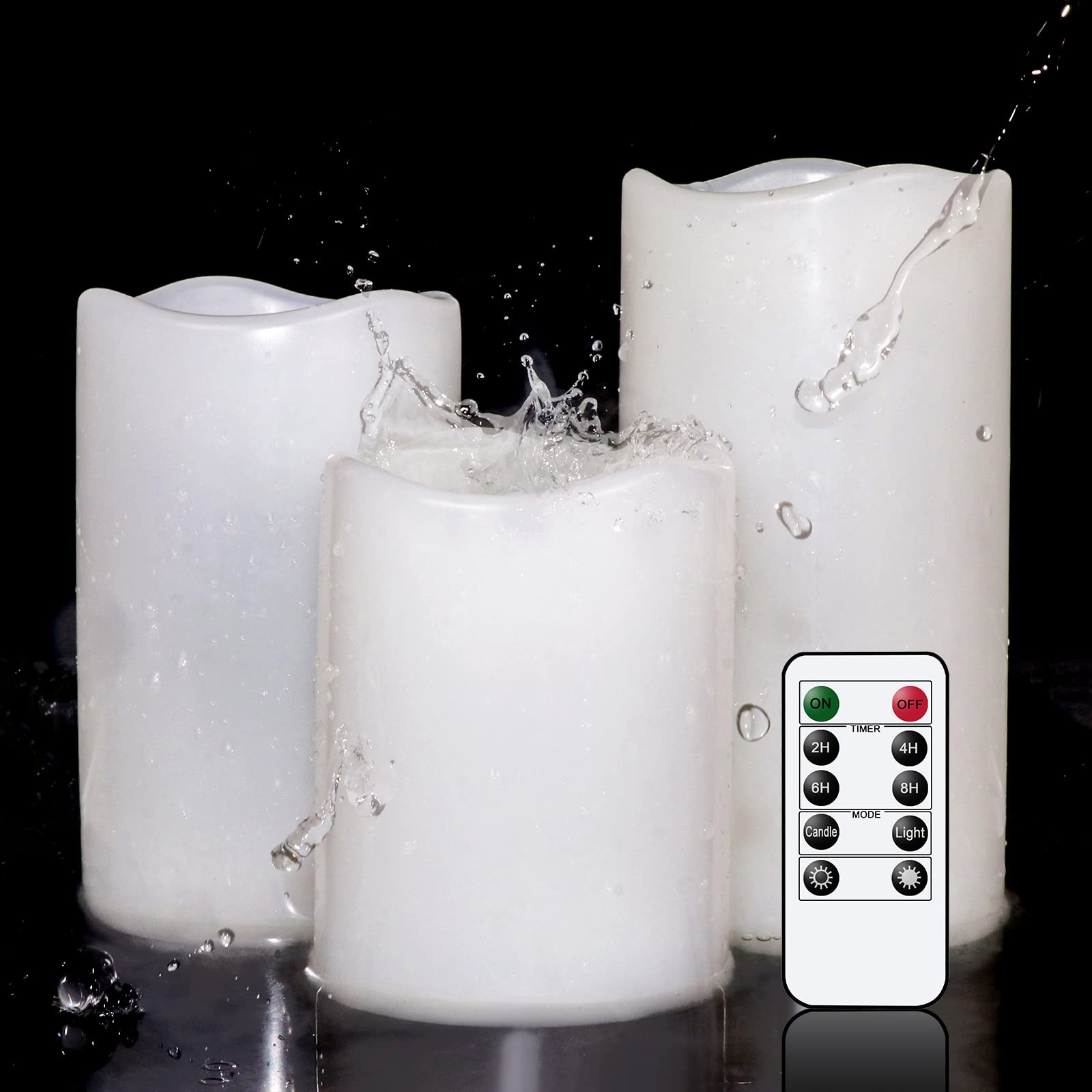 Eldnacele Waterproof Flameless Flickering Candles Weatherproof Battery Operated Led Candles With Remote And Timer White Plastic