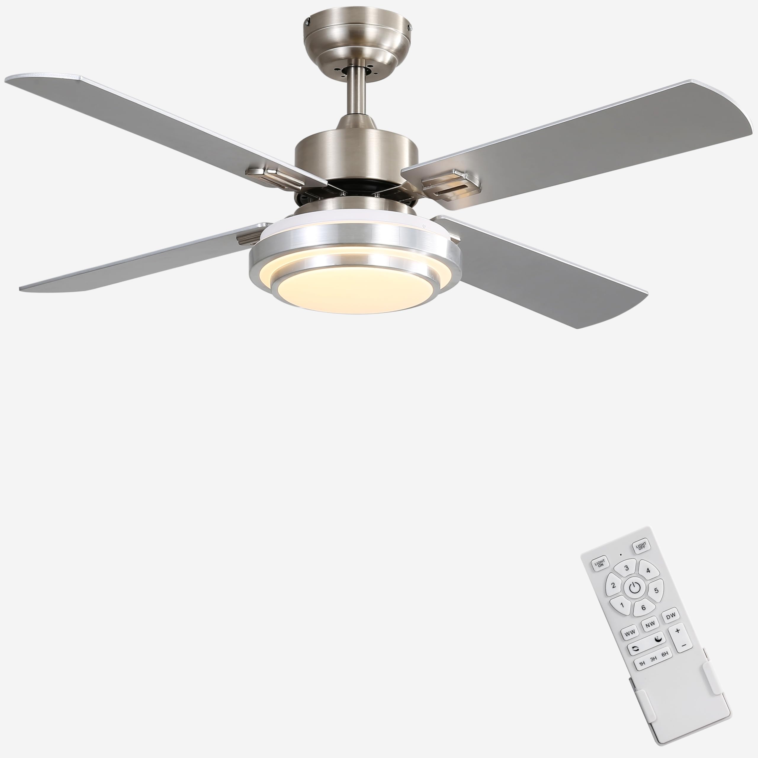 FINXIN Indoor Ceiling Fan Light Fixtures Remote LED 48 Brushed Nickel Ceiling Fans for Bedroom,Living Room,Dining Room Including