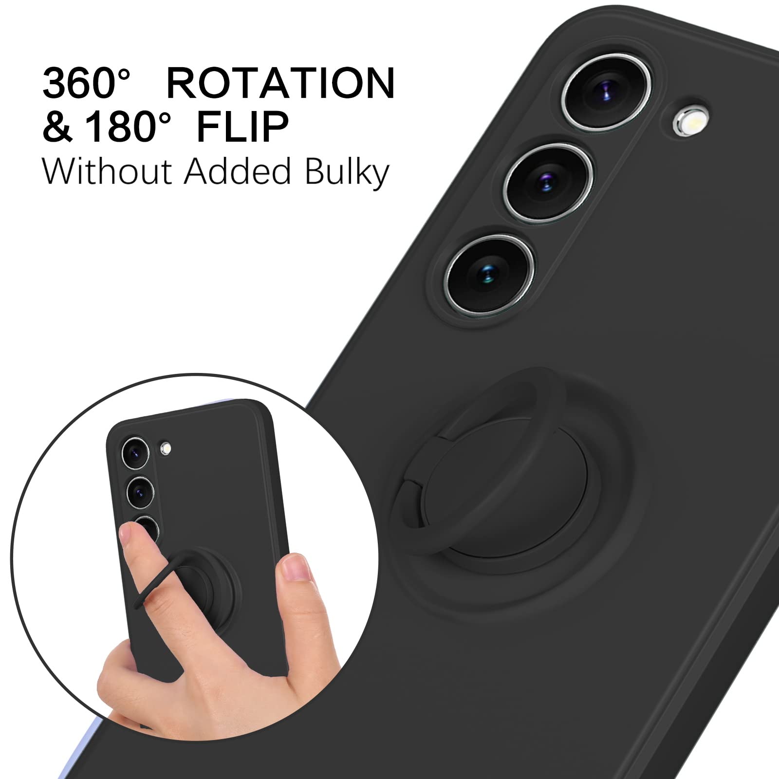 Telaso For Samsung Galaxy S23 Case, Slim Silicone | 360 Ring Holder Kickstand | Support Car Mount | Soft Gel Rubber Hybrid Bumpe