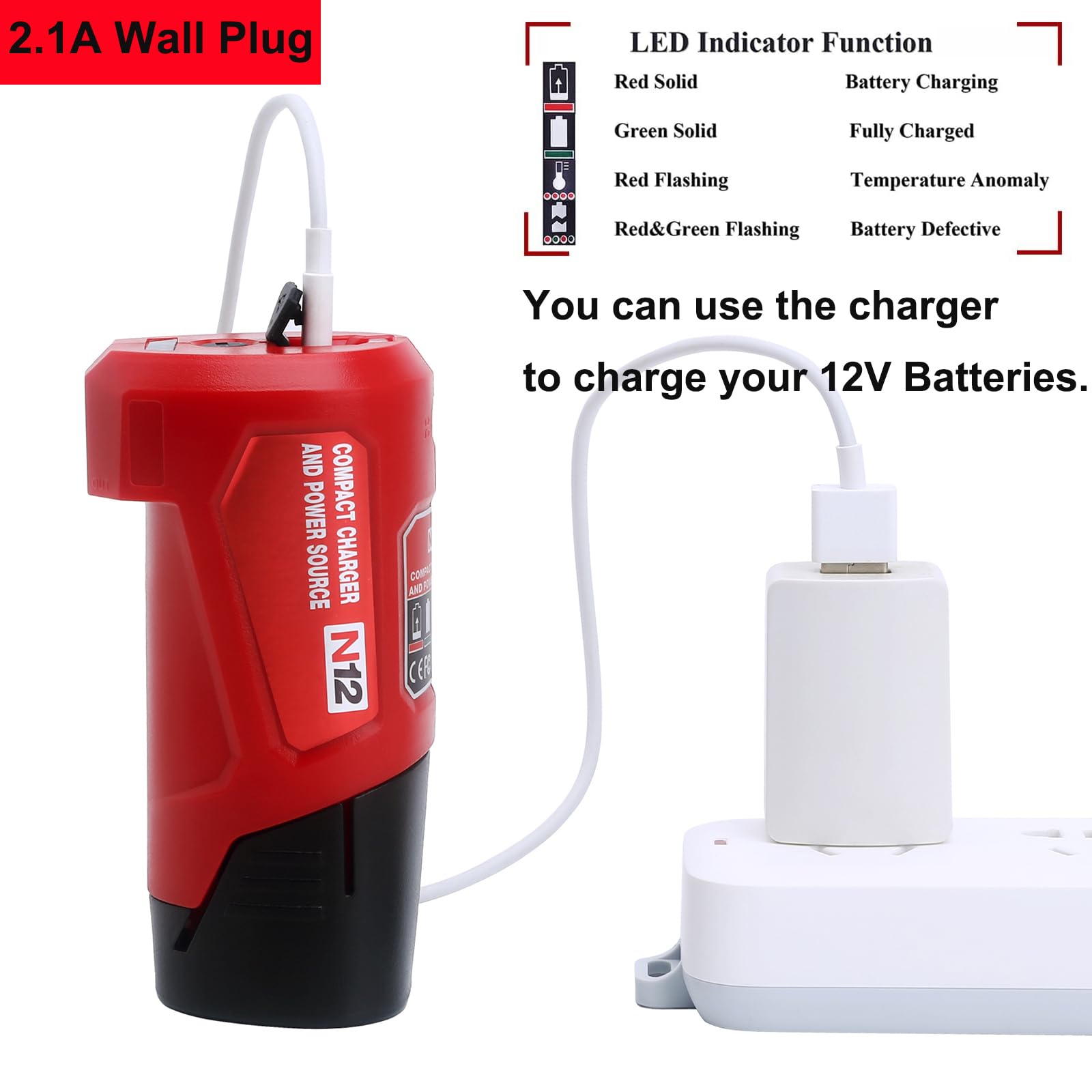 12Volts Battery Charger For 12V Heated Jacket, 48 59 1201 49 24 2310 Usb Power Source Compatible With 48 11 2420 48 11 2411 48 1