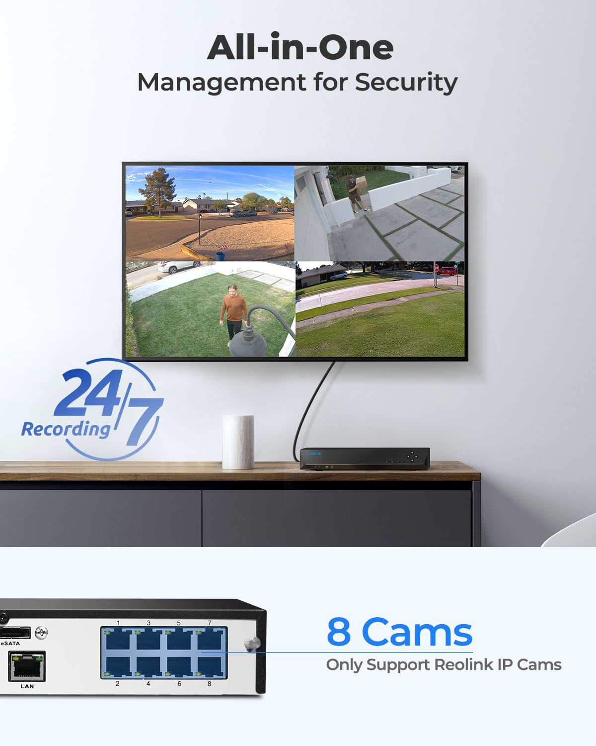 Reolink 8Ch Network Video Recorder For Home Security Camera System, Only Work With 16Mp/12Mp/4K/8Mp/5Mp/4Mp The Same Brand Poe Ip Cam,24/7 Recording To Pre Installed 2Tb Hard Drive, Rln8 410