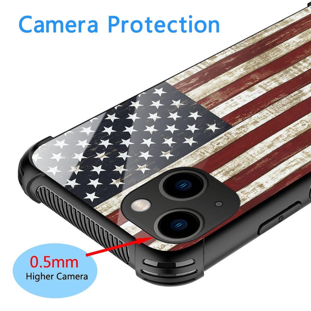 ZHEGAILIAN iPhone 14 Phone Case Anti-Scratch Organic Glass TPU Wooden Flag Pattern