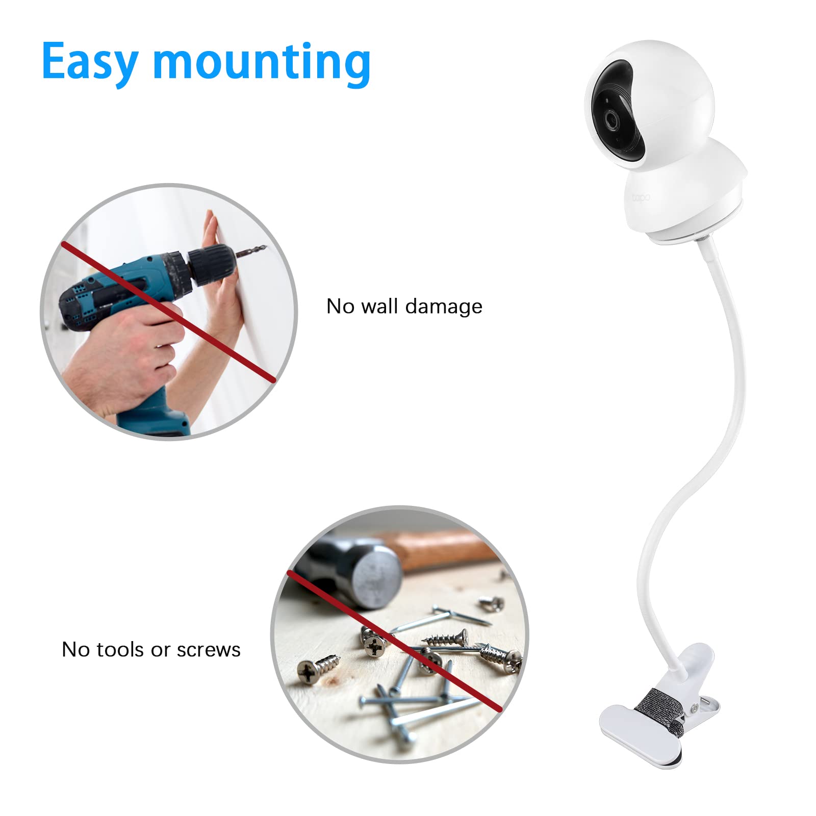 Okemeeo Baby Monitor Mount For Tp Link Tapo 2K Pan Tilt Security Camera C210 And Tp Link Tapo C200(15.7 In Gooseneck Camera Moun