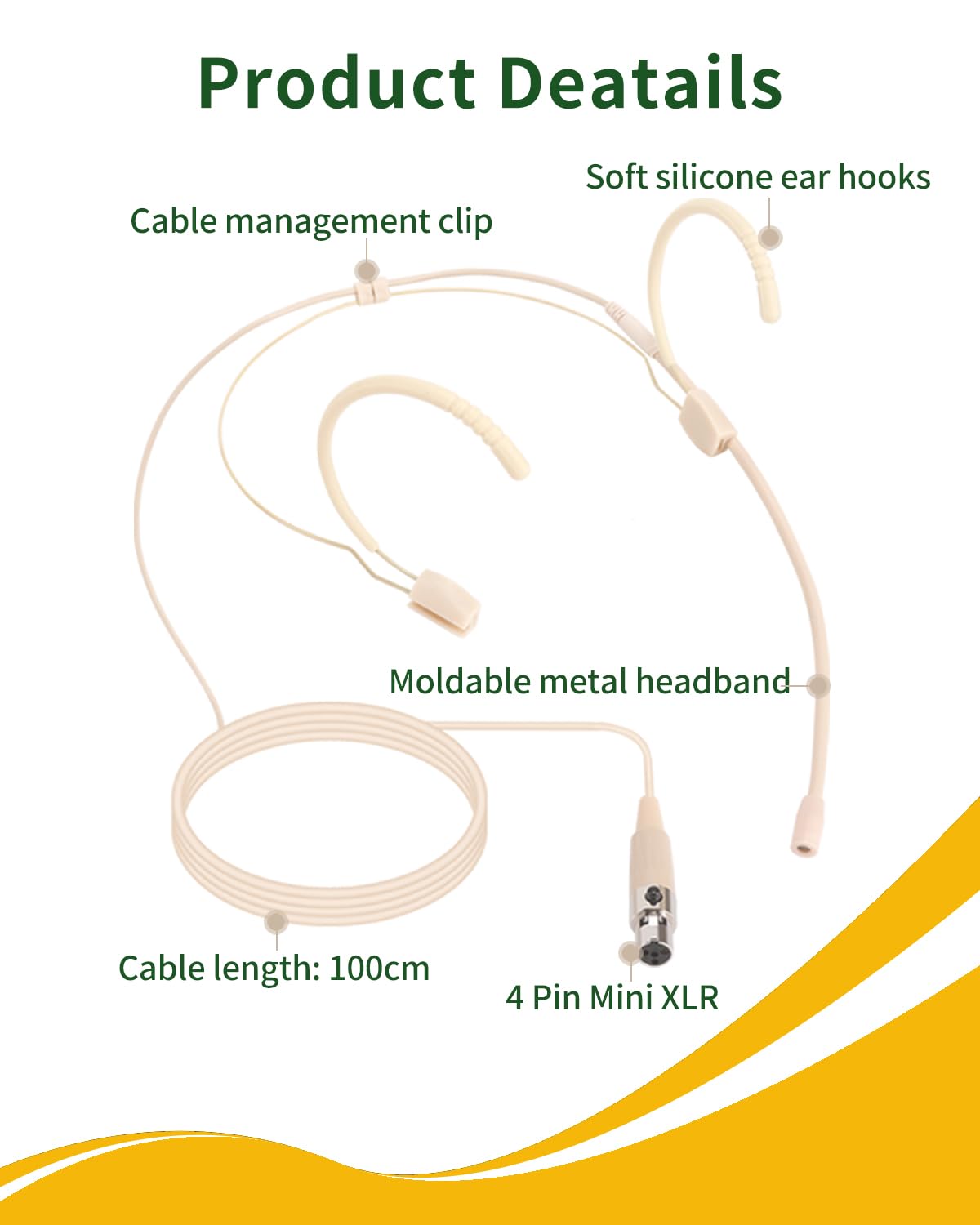 3 Pack Microphone Headset - Discreet Over-Ear Headworn Earset With Hanging Mic, Compatible With Shure Wireless Bodypack Transmit