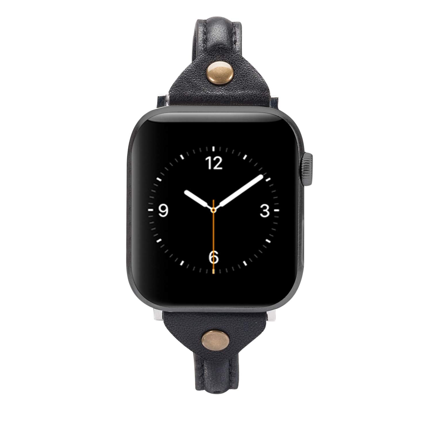 Wearlizer Black Leather Compatible With Apple Watch Slim Leather Band 42Mm 44Mm 45Mm 49Mm(Ultra) For Women Men Strap Wristband R