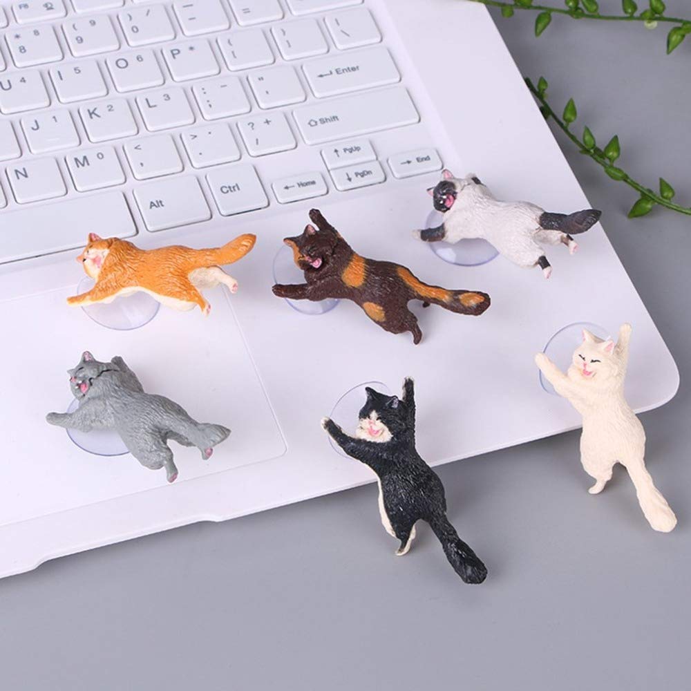 Jbberth 6 Pack Different Cats Smart Phone Sucker Holder Cute Cat Support Resin Cell Phone Holder Stand Sucker Tablets Desk Sucke
