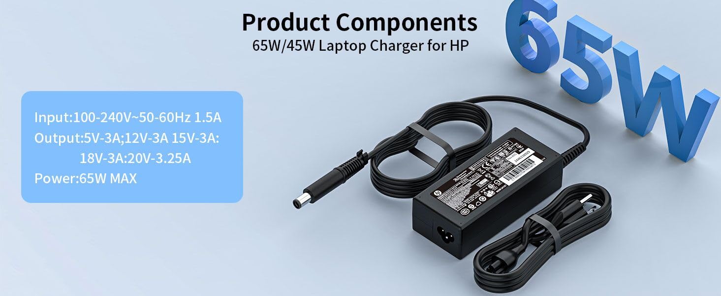 19.5V 3.33A 65W Laptop Charger Fit For Hp Pavilion G4 G6 G7 G32 G42 G56 G60 G61 G62 G71 G72 Dv3 Dv4 Dv5 Dv6 Dv7 Dm4 M6 M7 Power