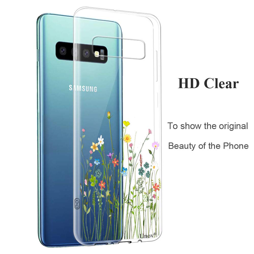 Unov Case For Galaxy S10 Case Clear With Design Soft Tpu Shock Absorption Slim Embossed Floral Pattern Protective Back Cover For