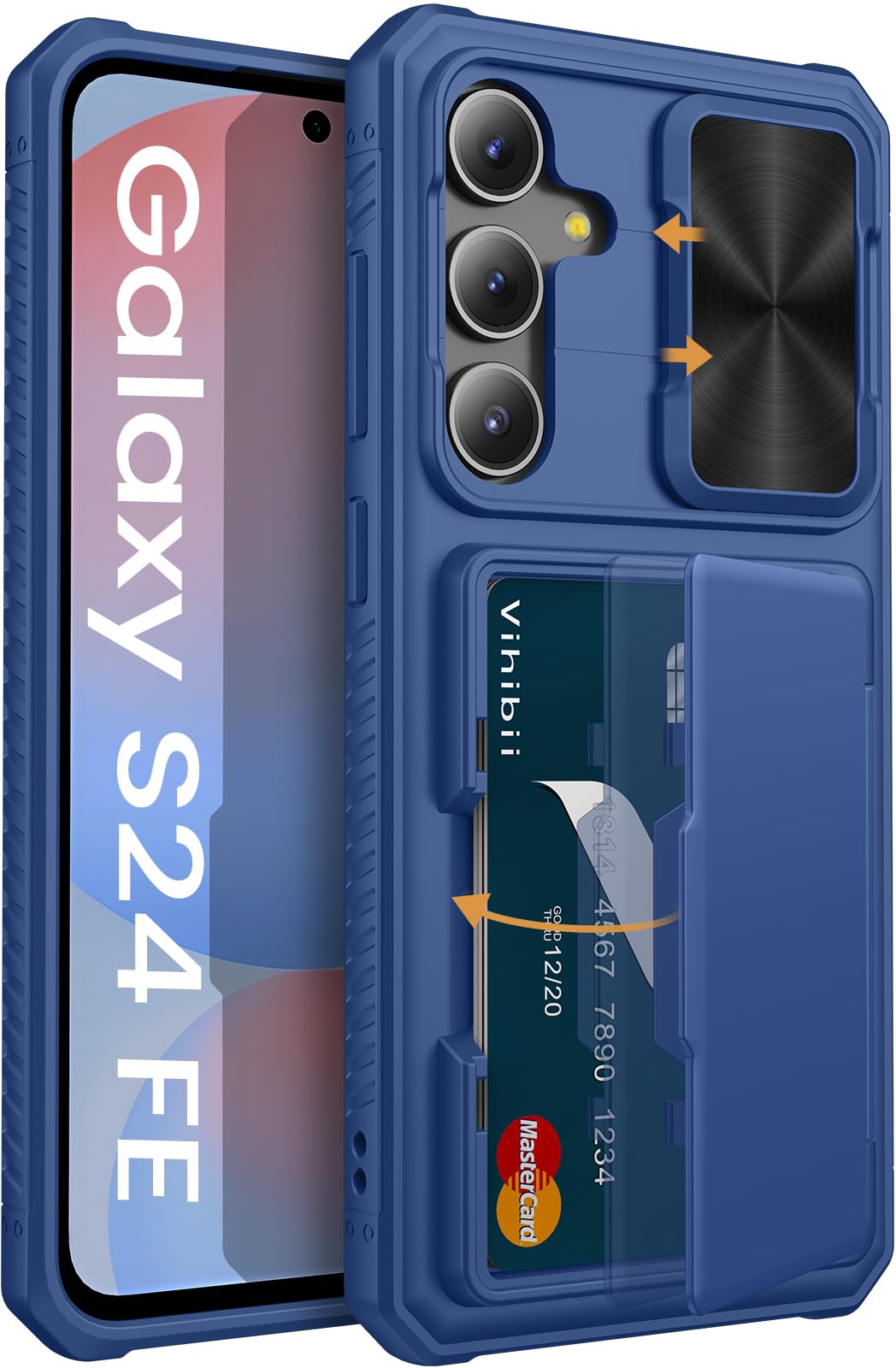 Vihibii For Samsung Galaxy S24 Fe Wallet Case With Card Holder (4 Cards) & Slide Camera Lens Protective Cover & Kickstand, Heavy