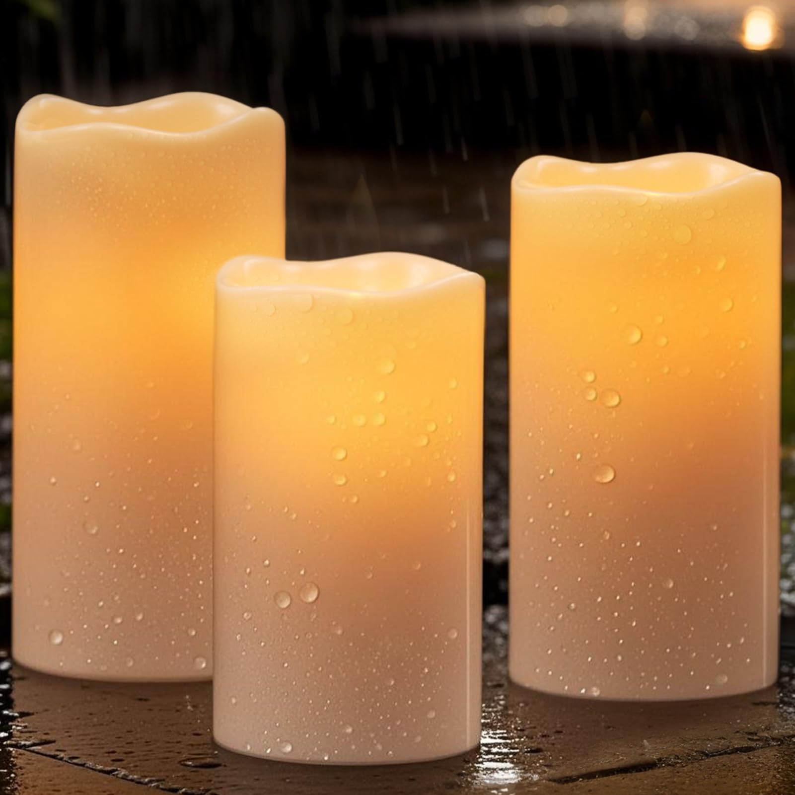 Wondise Solar Candles Outdoor Waterproof IP65 Rechargeable Solar Candles, Dusk to Dawn, Outdoor Pillar Candle for Camping Patio 