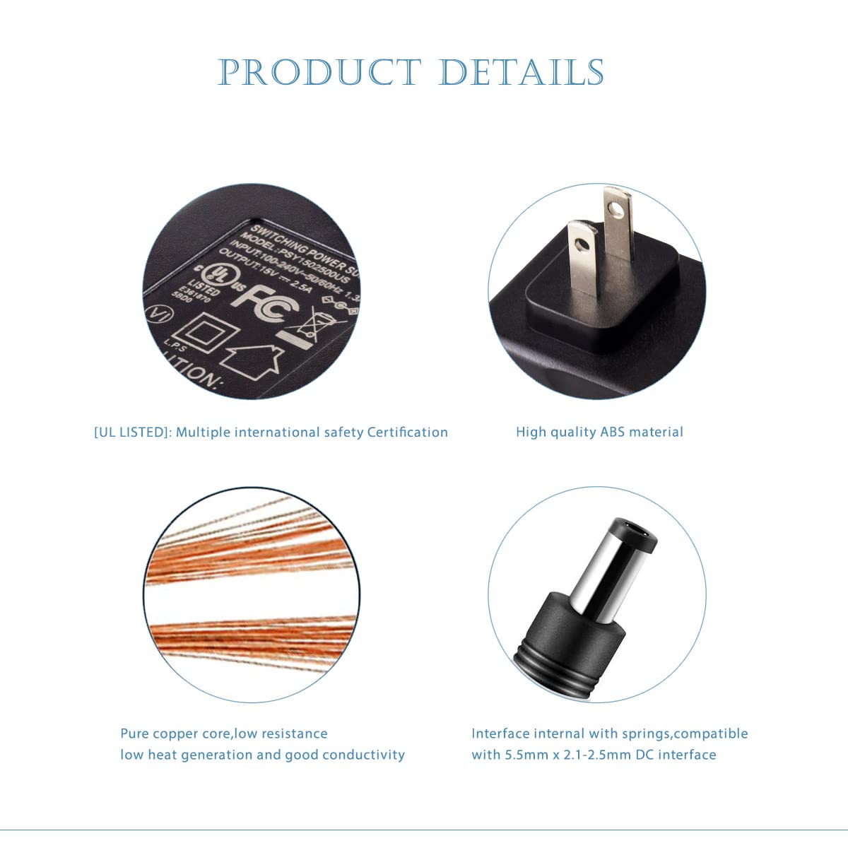 Portable Power Station Charger Adapter, Fanlide 15V 2.5A Power Supply Adapter Charger Compatible With 150-200W Portable Power St