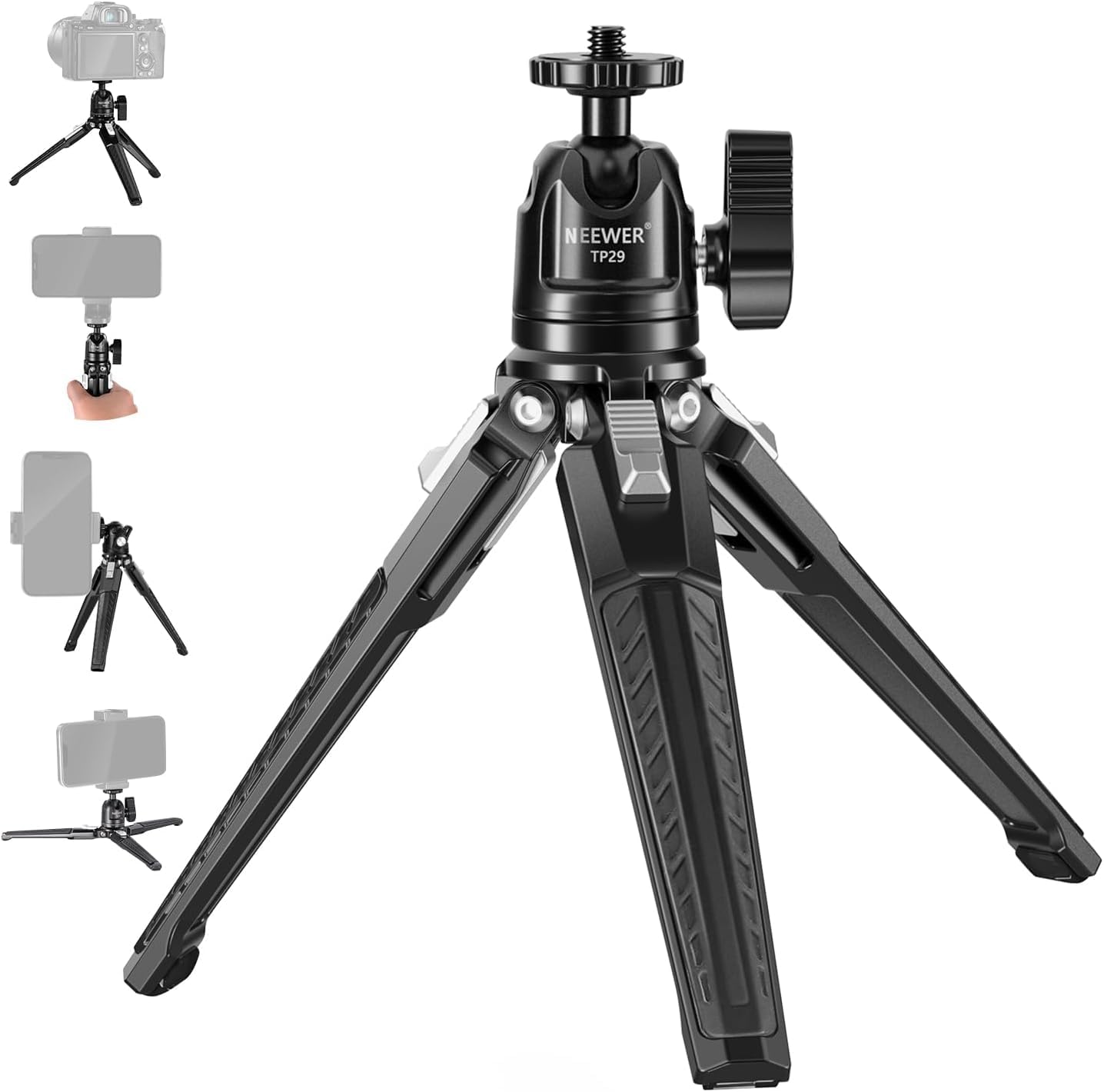 Neewer Mini Metal Table Tripod With 360 Ball Head, Supports Vertical Recording And Handle, Portable Travel Tripod With 1/4 Inch 