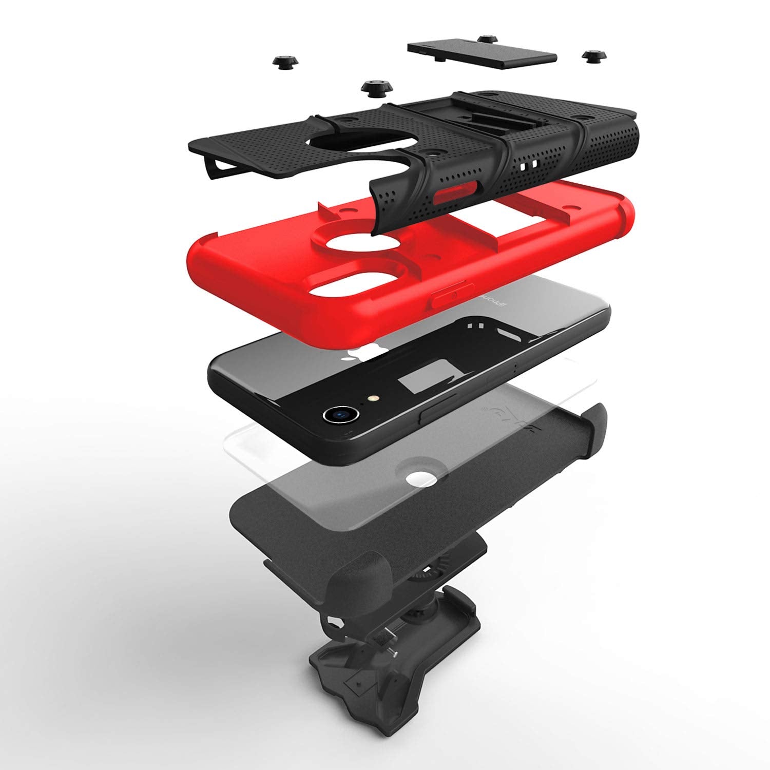 Zizo Bolt Series For Iphone Xr Case With Screen Protector Kickstand Holster Lanyard - Black & Red