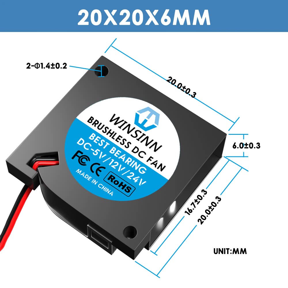 Winsinn 20Mm 2006 Blower Fan 5V   Hydraulic Bearing 11000 Rpm 2006 Cooling Fan Replacement For Small Appliances (Printer/Router/Set Top Box), 30Cm Cable With Xh2.54 2Pin, Brushless 20X6Mm (2Pcs)