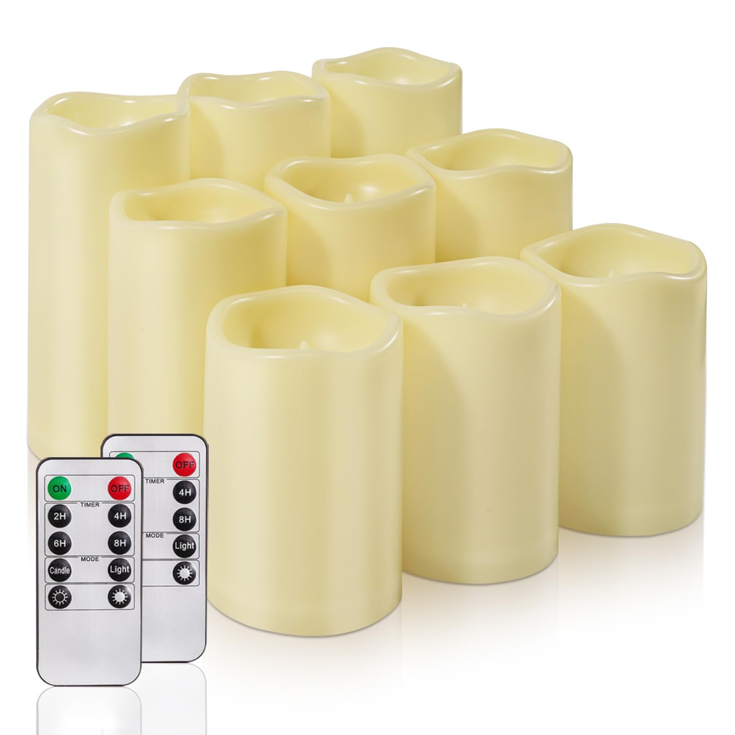 Homemory 9 Pack Flameless Candles, Outdoor Waterproof, Battery Operated Led Pillar Candles With Remote Control And Timer, Plasti