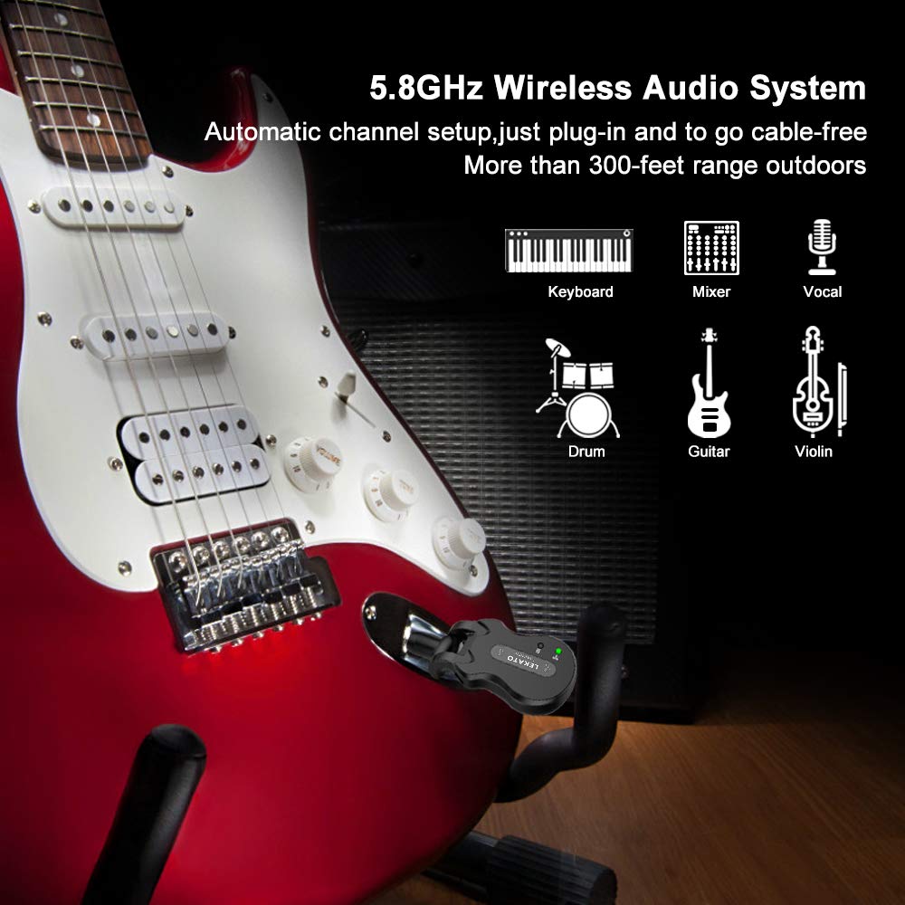 Lekato Wireless Guitar System 5.8 Wireless Guitar Transmitter Receiver Rechargeable Audio Wireless Transmitter Receiver 4 Channe