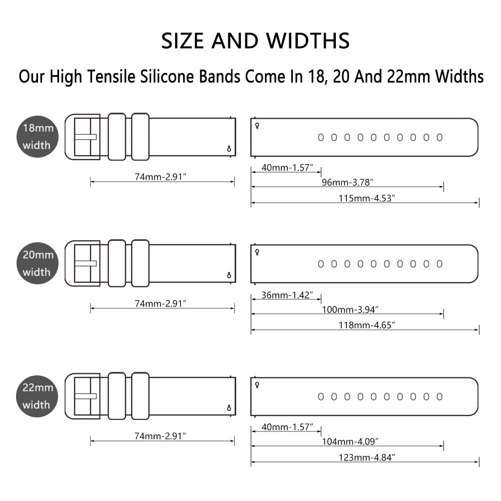Sandein Silicone Watch Band  Quick Release, Super Soft Rubber Replacement Strap, Compatible With 18Mm, 20Mm, 22Mm Black (Black ,