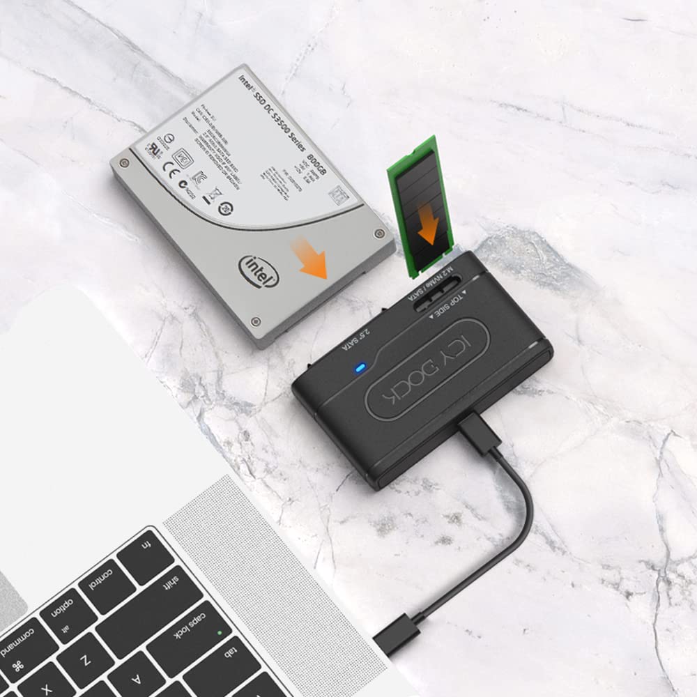 ICY DOCK USB 3.2 Gen 2 10Gbps to 2.5' SATA SSD/HDD & M.2 NVMe/SATA SSD External Reader Adapter | EZ Adapter MB104U 1SMB