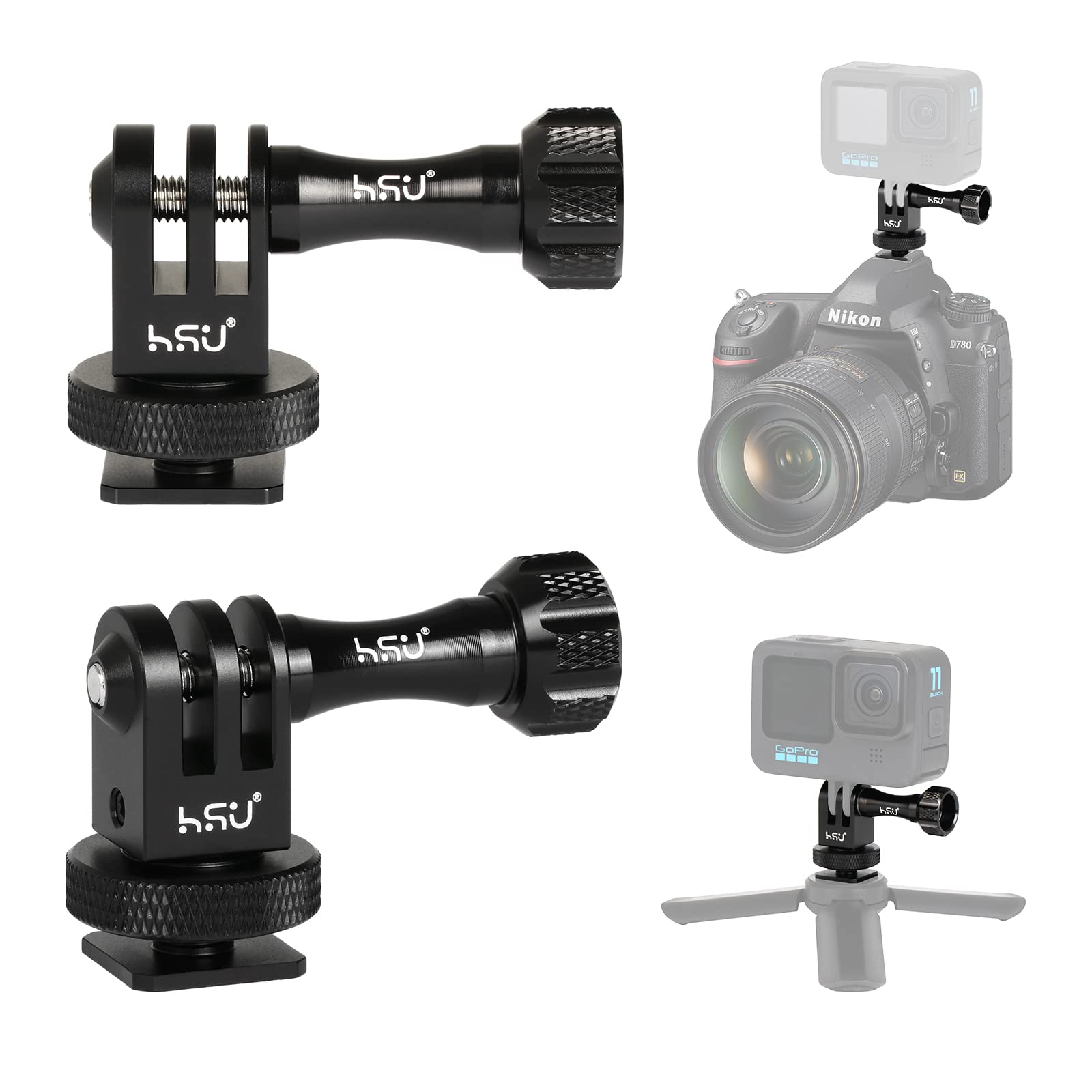 Hsu Aluminum Cold Shoe Mount Adapter, 1/4 20 Screw Hole Tripod Mount Adapter For Gopro Hero 13/12/11/10/9/8/7/6, Dji Osmo Action Akaso, Applicable For Tripod Selfie Stick Monopod And Dslr Camera Flash