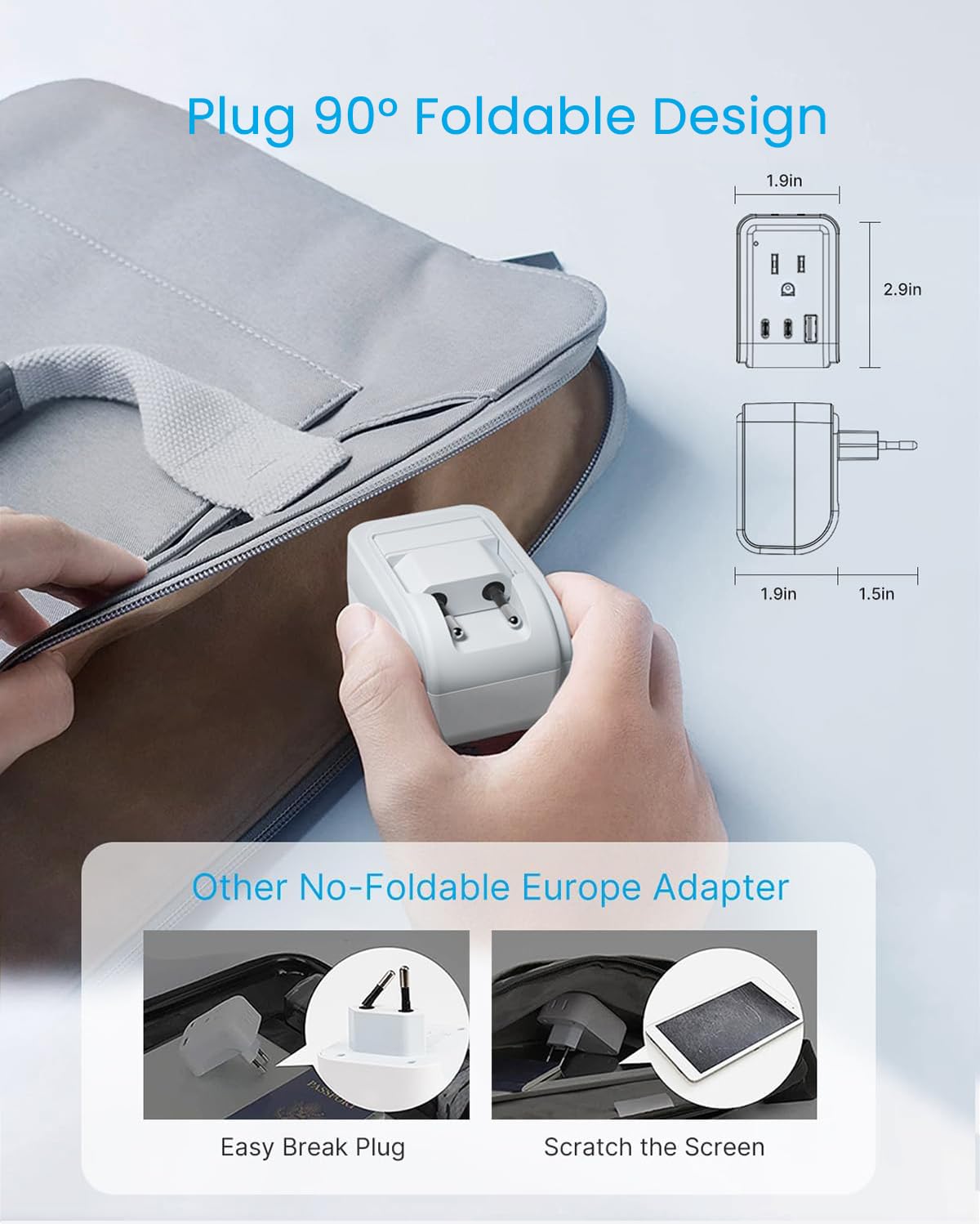 2 Pack European Travel Plug Adapter, Vintar Pd 20W Foldable Adapter For Europe Plug With 4 Ac Outlets 3 Usb Ports(2 Usb C), Type