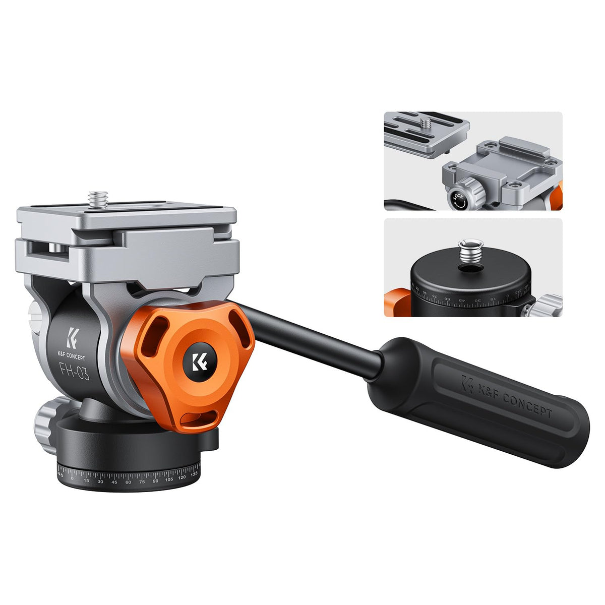 K&F Concept Fluid Head, Silky Smooth, Stable Tripod Fluid Head For Pan And Tilt,Arca Swiss Compatible Fluid Head Mount, Max Load 11 Lbs/5Kg Fh 03