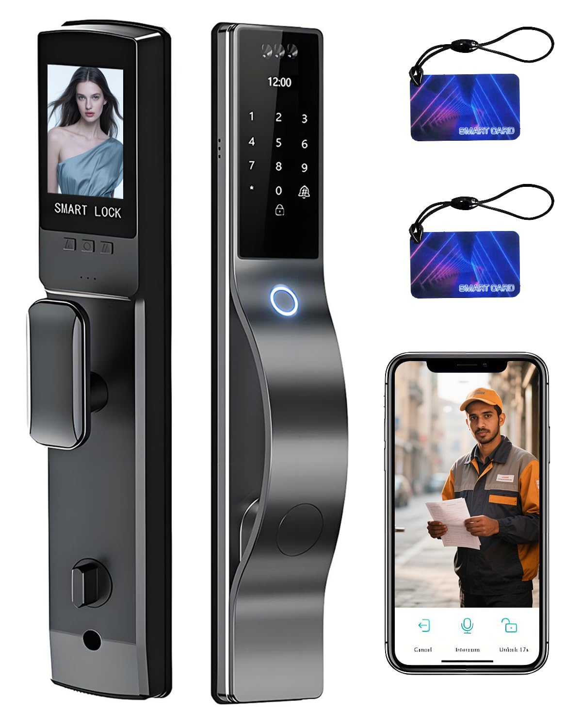 TianfuSpanda 3D Face Recognition Door Lock with Lockbody, Video Smart Lock with Camera&Doorbell, Front Door Keyless Entry Lock, 