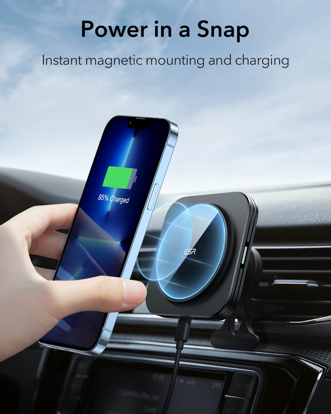Esr For Magsafe Car Mount Charger, 15W Magnetic Wireless Car Charger, Compatible With Magsafe Car Charger, Air Vent/Dashboard Ph