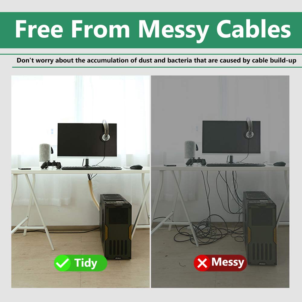 Flexible Cable Management Sleeve With Zipper   Extendable Cord Organizer System Wrap Wire Cable Cover Sleeve Holder, Keep Home & Office Clean Safe Protector For Tv/Media, Beige, 39 Inches, 2 Pcs