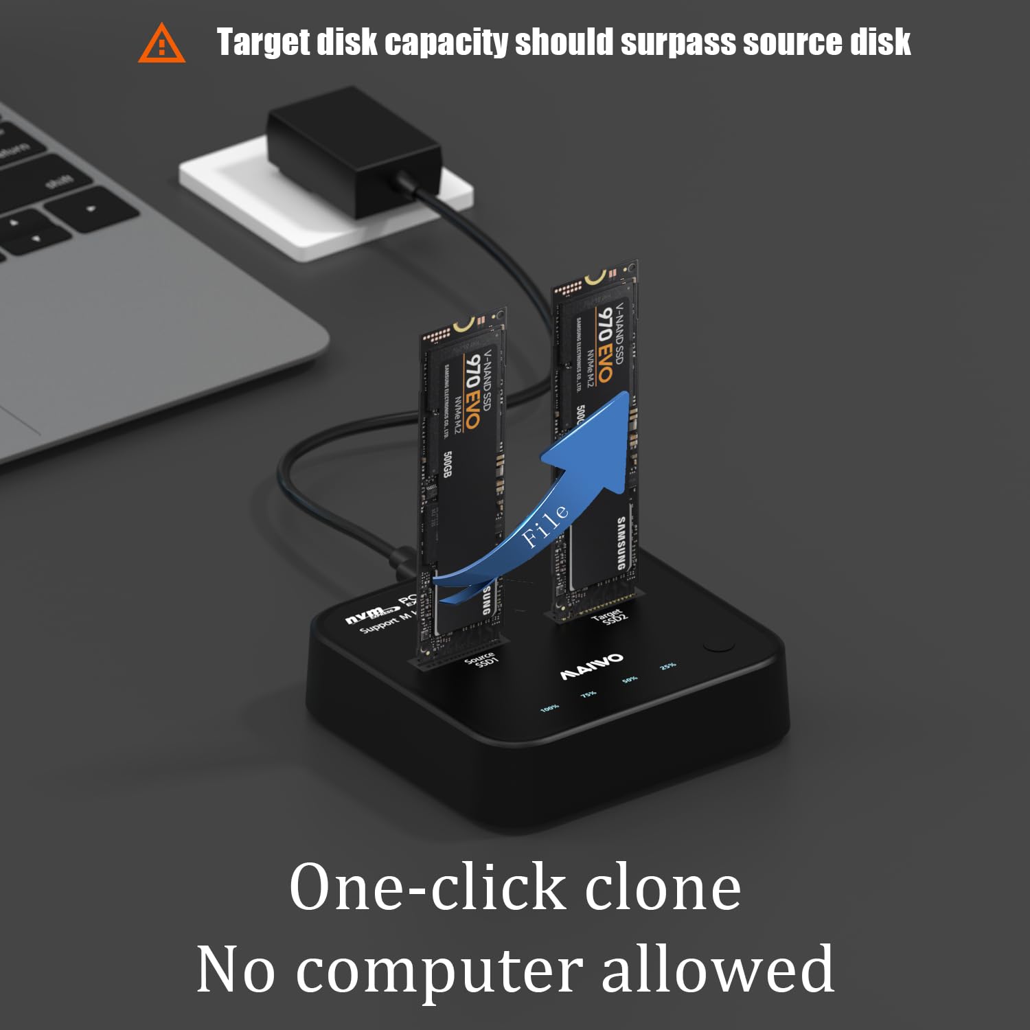 Maiwo K3016P M.2 Nvme Duplicator 2 Bay Offline Clone Docking Station, Hard Drive Duplicator For Nvme M.2 Ssd M Key And M&B Key, Support One Key System Disk Copy Function