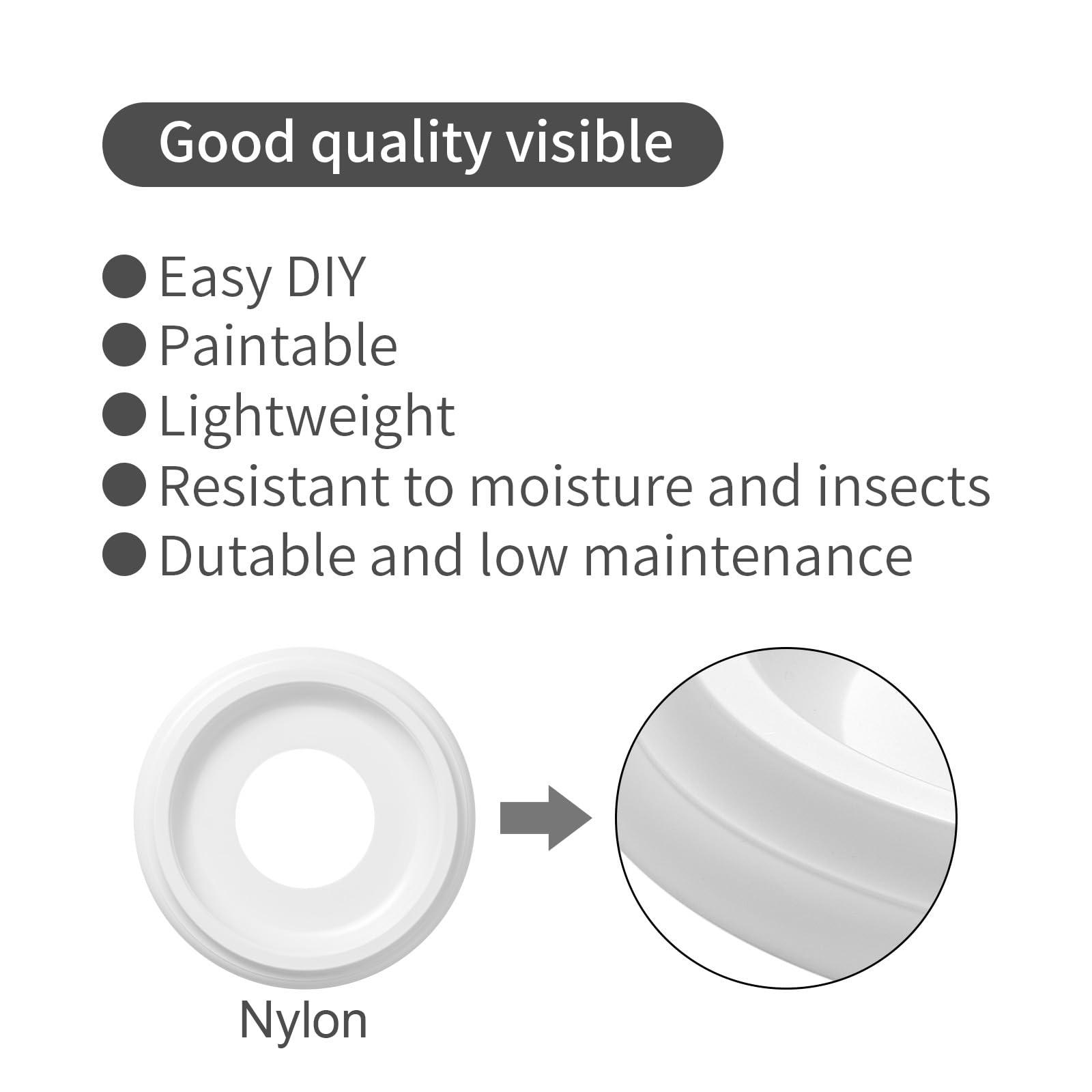 4 Packs Molded Nylon Ceiling Medallion For Light Fixtures And Ceiling Fans, 10''Od X 4''Id X 1 2/8 ''P (Fits Canopies Up To7 1/4