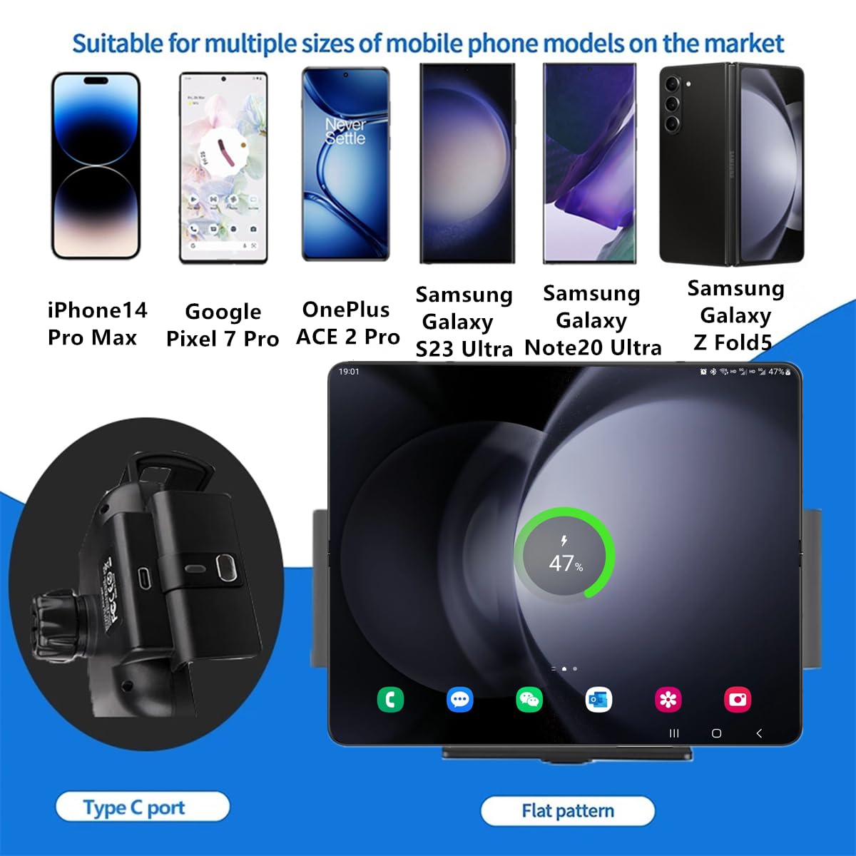 Dearhot 15W Qi Wireless Car Charger Mount Holder Compatible For Samsung Galaxy Z Fold6 Fold5 Fold4 Fold3 Fold2 Fold 4.3In-6.9In