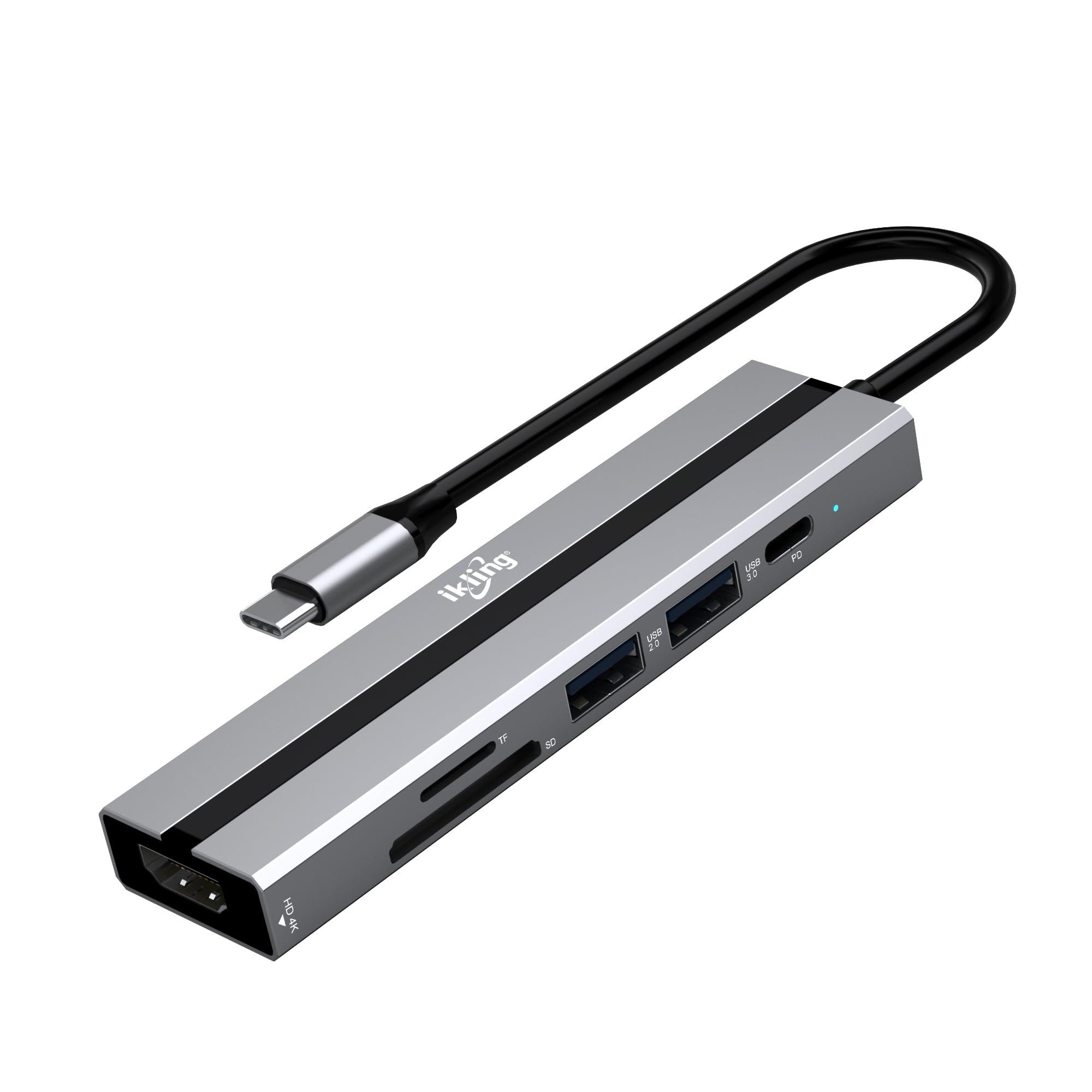 Ikling Usb C Hub, 6 In 1 With 4K Hdmi, 60W Pd, 2 Usb A Data Ports And Sd/Tf Card Reader, Usb C Hub Multiport Adapter For Macbook