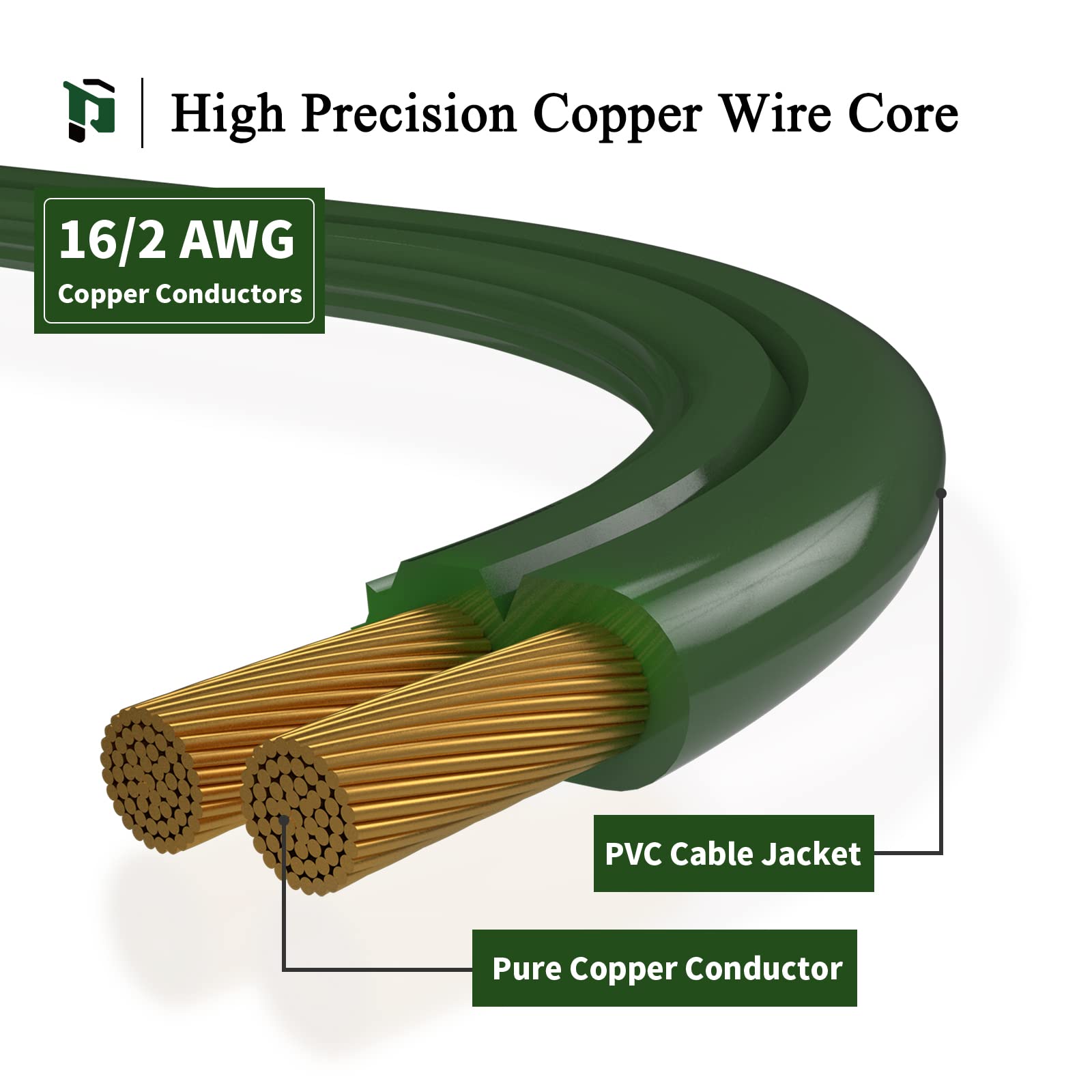 Plugtul Indoor Green Extension Cord 12 Feet, 3 Outlet Household Extension Cord, 2 Prong, 16 Gauge, 3 Polarized Outlets With Safe