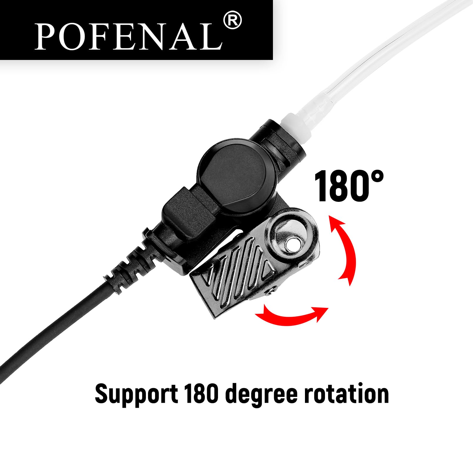 Pofenal Walkie Talkie Radio Listen Only Earpiece Headset With Clear Acoustic Tube Retaining Clip & Medium Earmold(3.5Mm Pin, 5 P