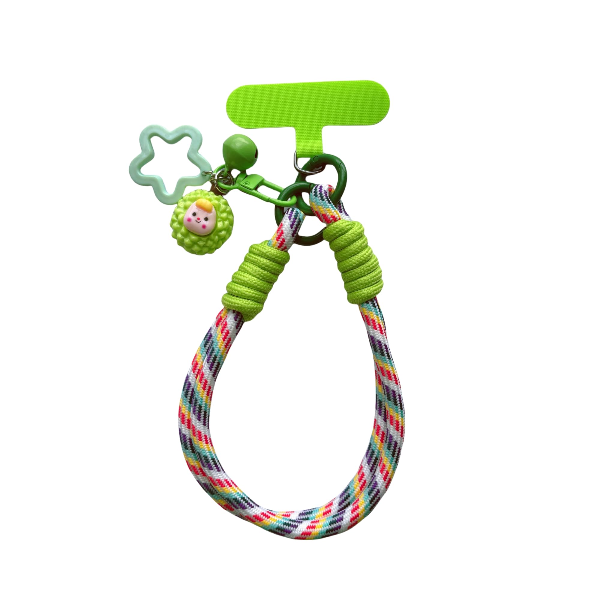 KEESOO Dopamine Vibes Universal Wrist Strap - Korean-Style Short Phone Lanyard with Cute Green Durain Charm, 7mm Rope, Trendy An