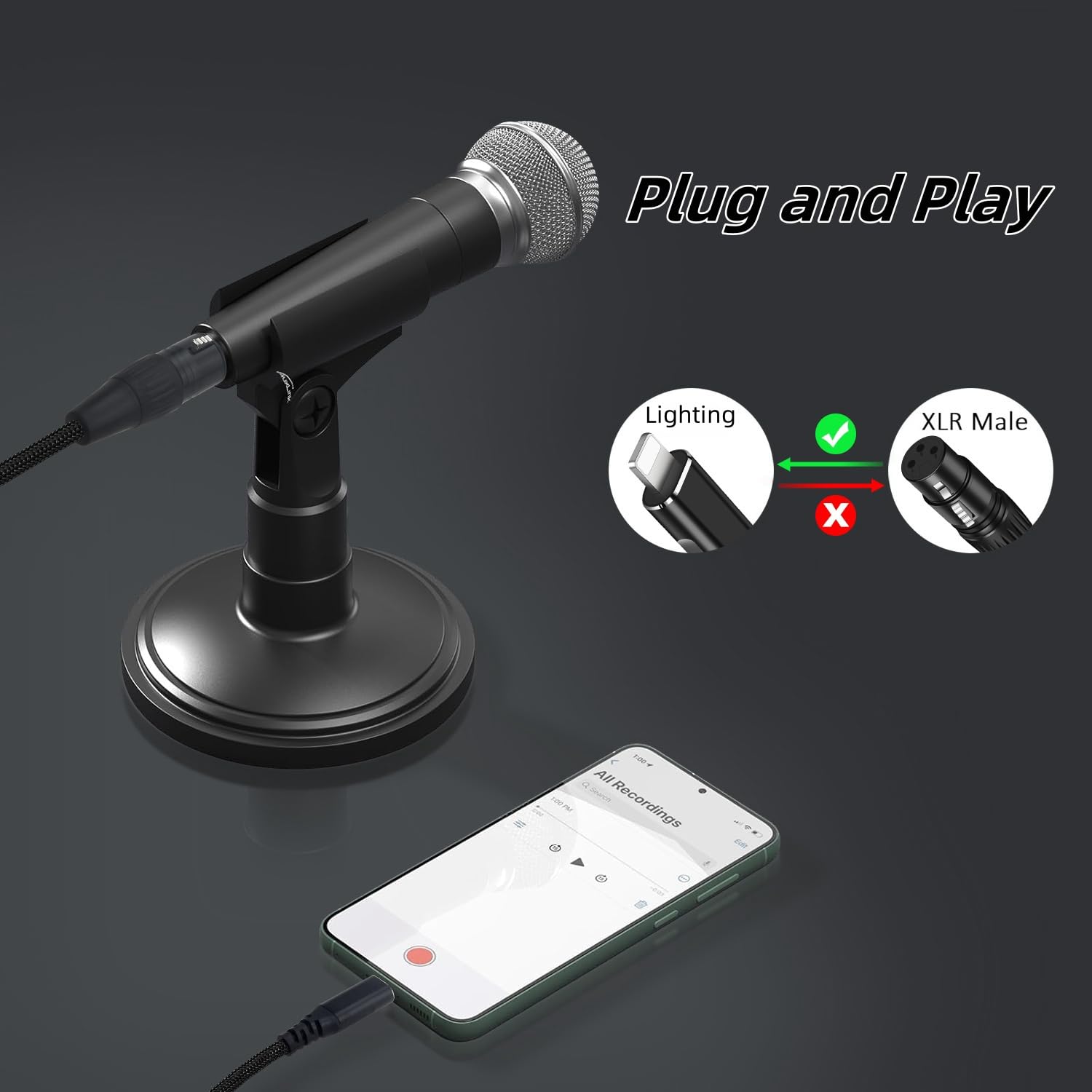 Wltasuy Xlr To I-Phone Microphone Cable 6.6Ft,Xlr Female To Lighting Mic Link Converter,For Microphones Or Recording Karaoke Sin