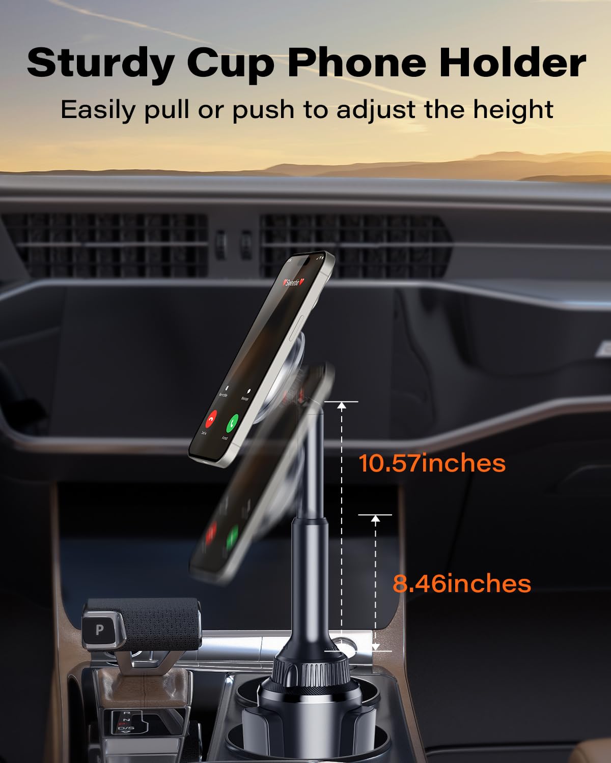 Oqtiq Phone Cup Holder For Car Mount Compatible With Magsafe, Quick Extension Long Arm And 360 Rotation - Stable & Secure For Ip