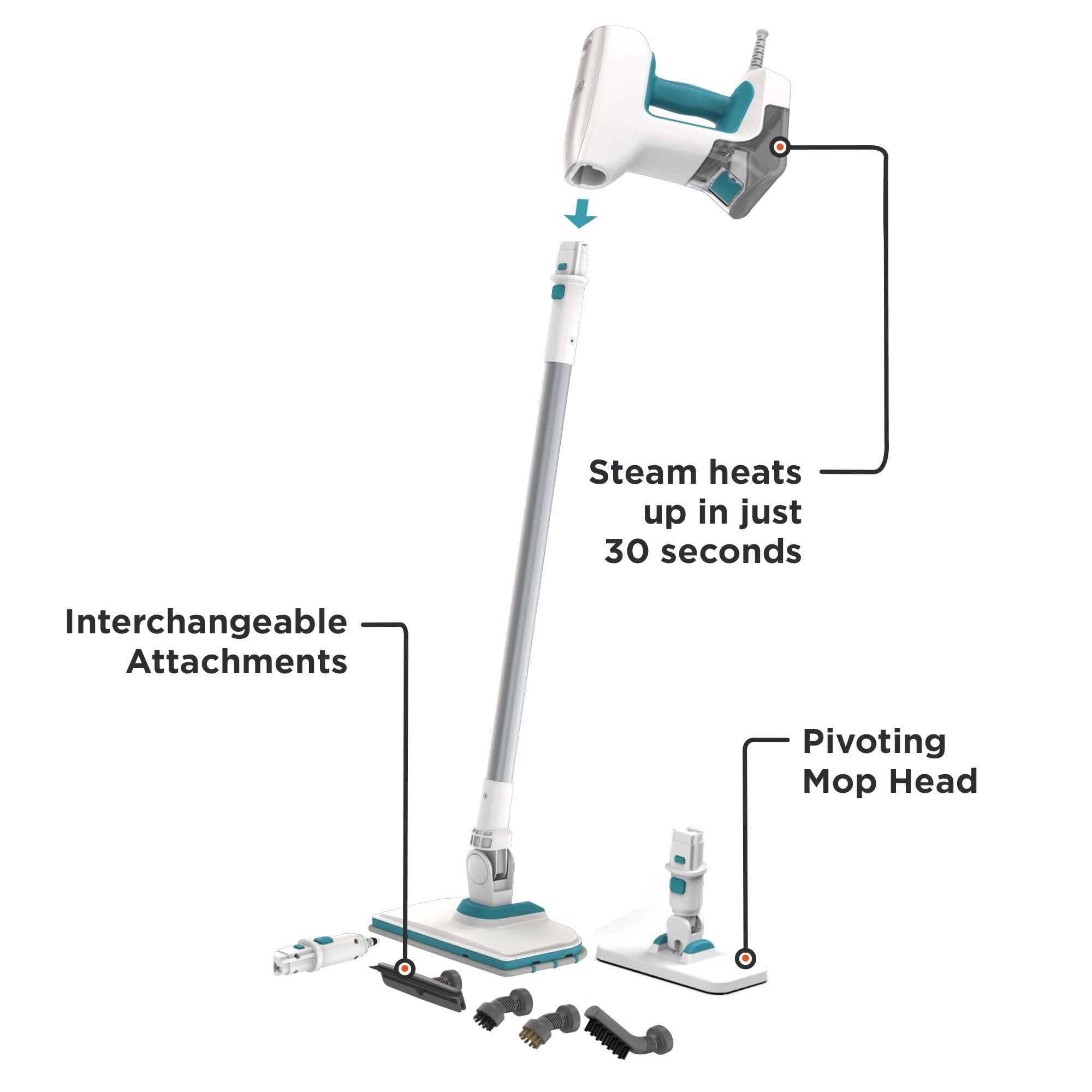 BLACK+DECKER Steam Mop - Corded Multi-Purpose Cleaner, 6 Attachments, Medium Size, White, Model BHSM15FX08