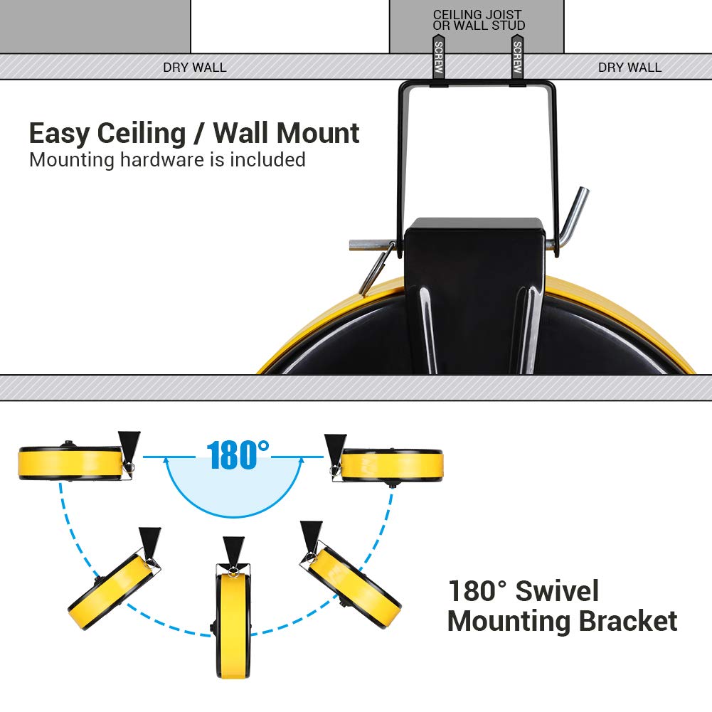 Dewenwils 30 Ft Retractable Extension Cord Reel, Ceiling/Wall Mount 16/3 Gauge Sjtw Power Cord With 3 Electrical Outlets Pigtail