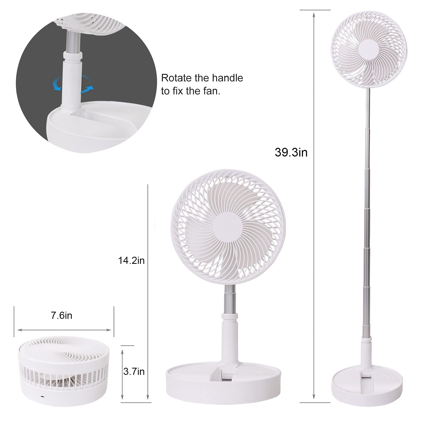 Loread Portable Desk Fan,Foldable Fan Pedestal Stand Floor Fan With Remote Controller Adjustable Height From 14.2'' To 39'', 4 S