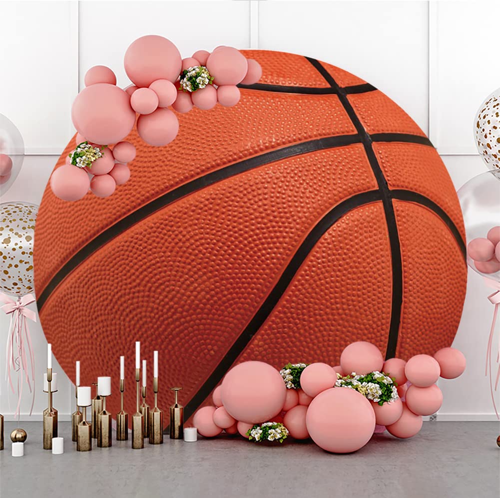 Dorcev Diameter 6.5Ft Brown Basketball Photo Round Backdrop Cover Physical Exercise For Kids Boys Man Birthday Party Circle Phot