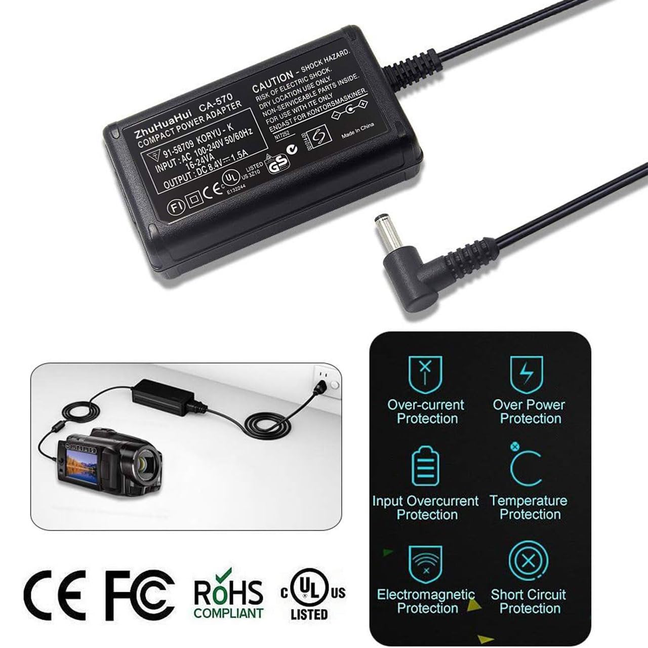 Ca 570 Ac Adapter Charger Compatible With Canon Vixia Hv/Hf/Hg Series: Vixia Hv10 Vixia Hv20 Vixia Hv30 Vixia Hf M32 Vixia Hf10