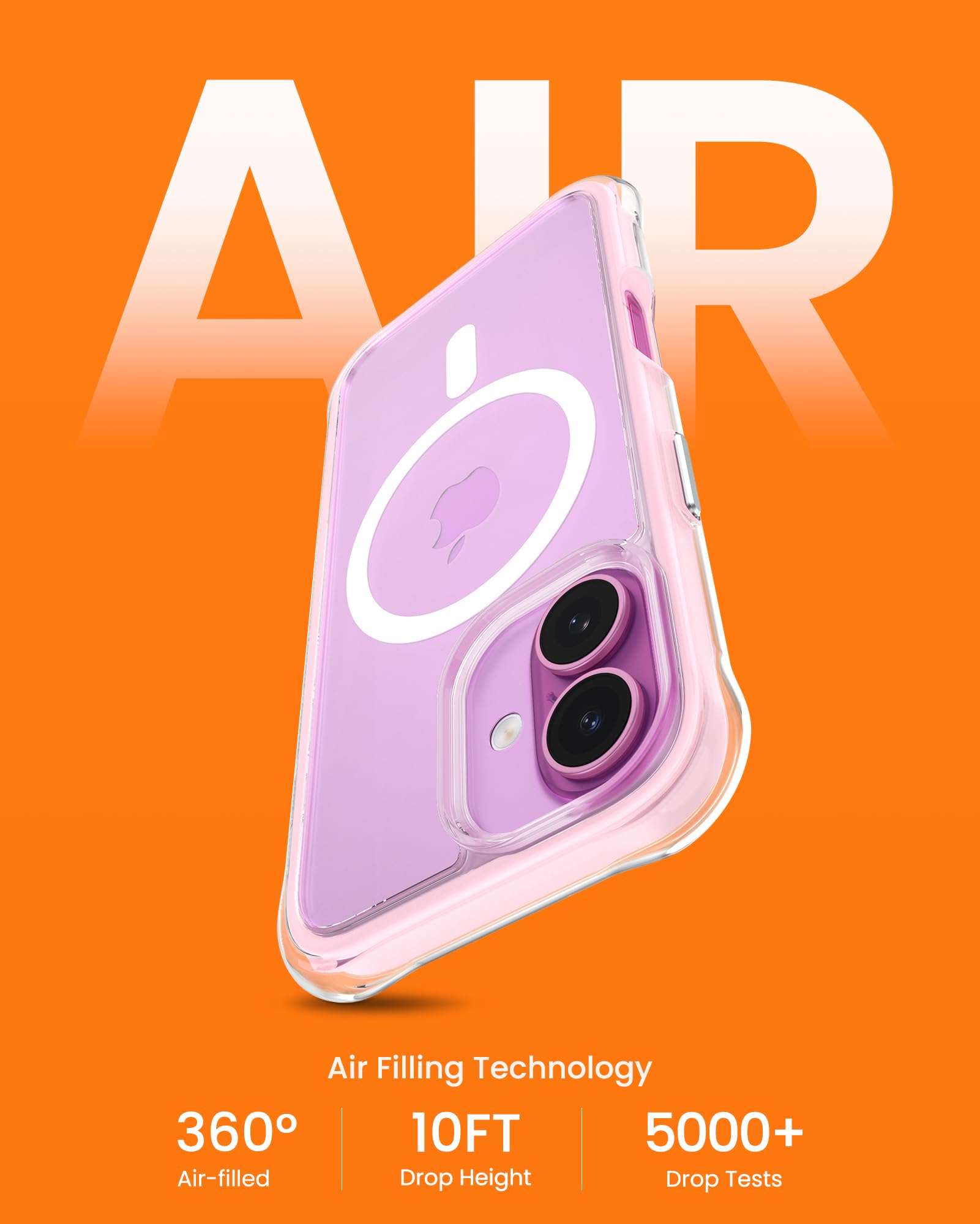 Ornarto Air Case For Iphone 16 Clear, Compatible With Magsafe, Military Grade Drop Protection Cover With Built In Air Pink