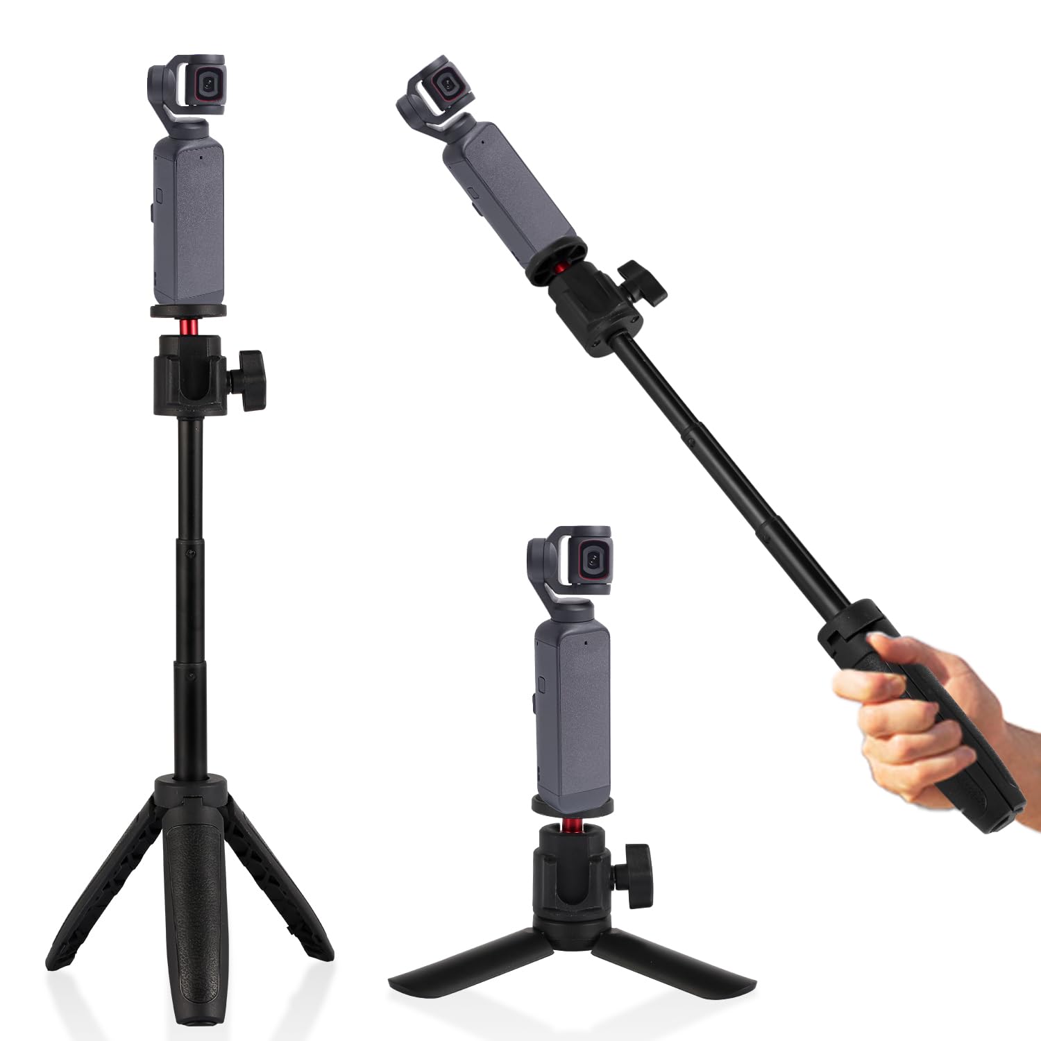 DJI Osmo Pocket 3 & 2 Selfie Stick Tripod Kit - Black, Portable, Retractable, Tabletop Mount
