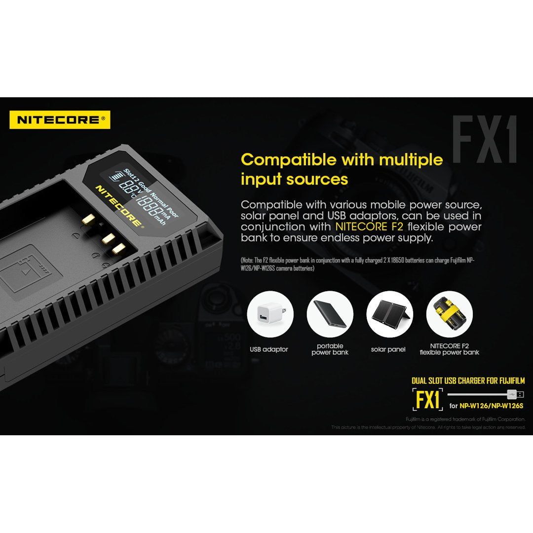 Nitecore Fx1 Digital Usb Camera Battery Charger Compatible With Fujifilm Np-W126 And Np-W126S Batteries