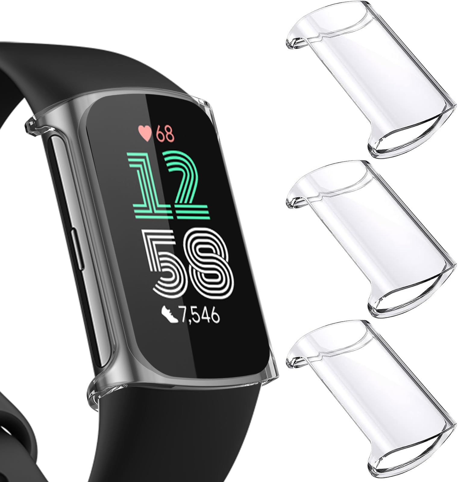 Nanw 3 Pack Screen Protector Compatible With Fitbit Charge 6/5 (Not For Charge 4/3), Tpu Rugged Bumper Case Cover All Around Protective Plated Bumper Shell Accessories For Charge 6 5 Smartwatch