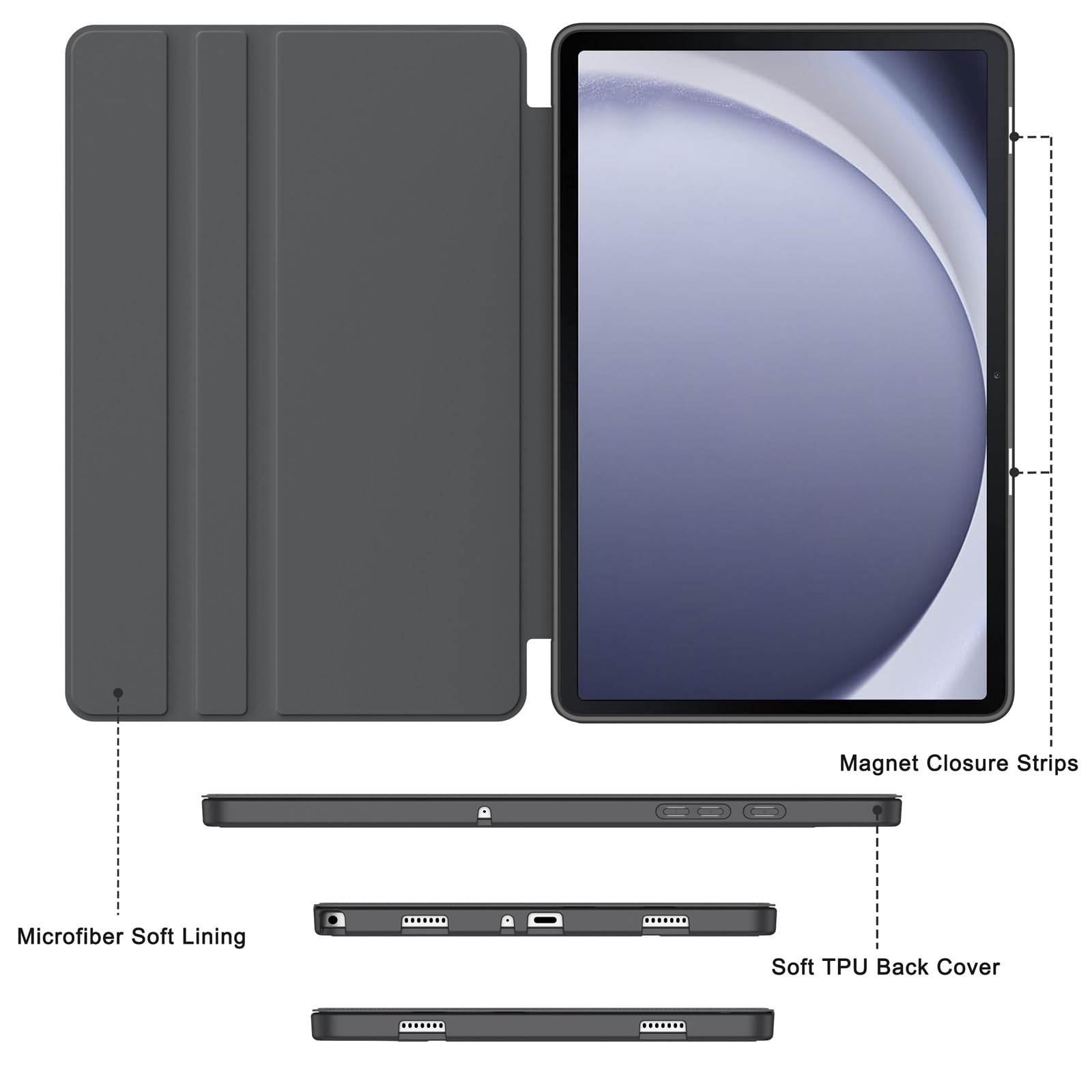Soke Case For Galaxy Tab A9+/A9 Plus 11 Inch 2023, Shock Proof Smart Folio Stand Case, Multi  Viewing Angles, Soft Tpu Back Cover For Samsung Galaxy Tab A9+ Tablet [Sm X210/X216/X218], Dark Grey
